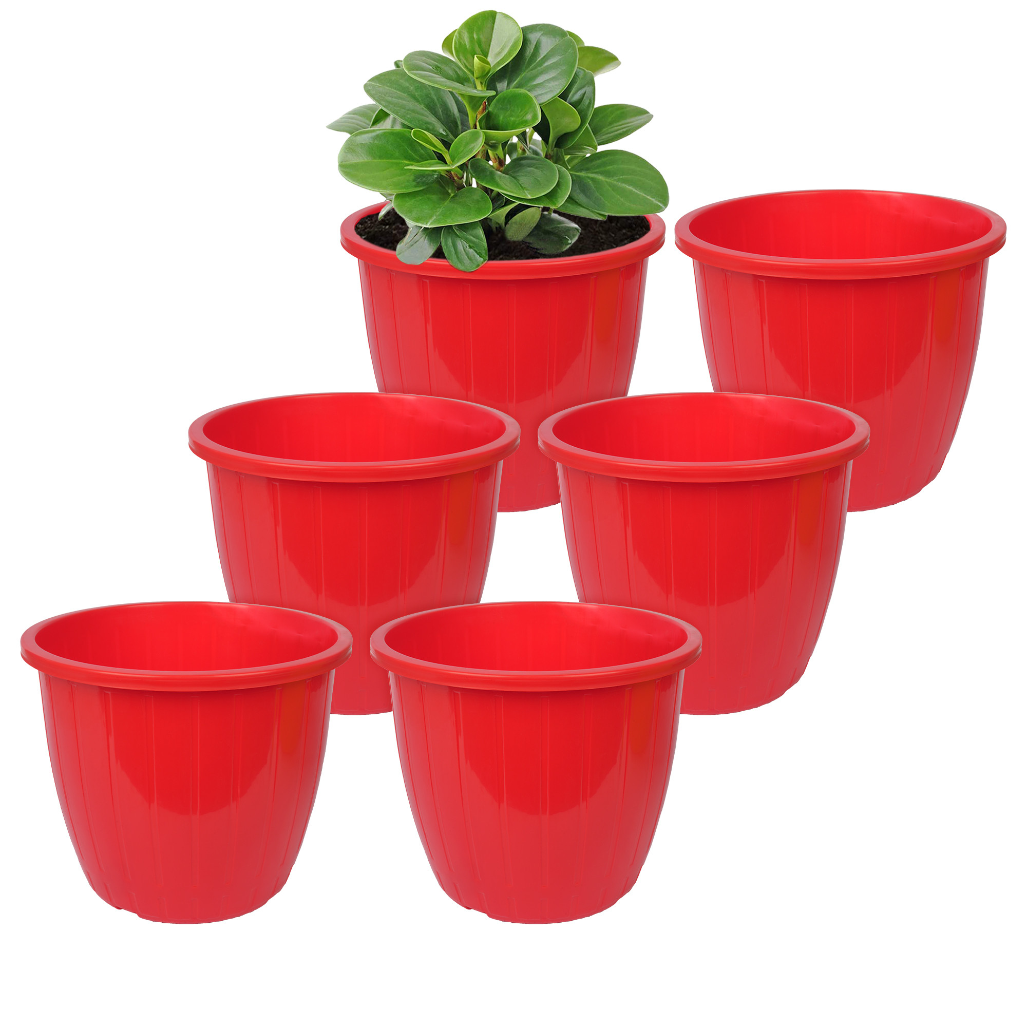 Kuber Industries Flower Pot | Flower Pots for Indoor & Outdoor | Plastic Pot for Gardening | Planter for Flower | Balcony Flower Pot with Drain Holes | Duro Flower Pot | 6 Inch |Red