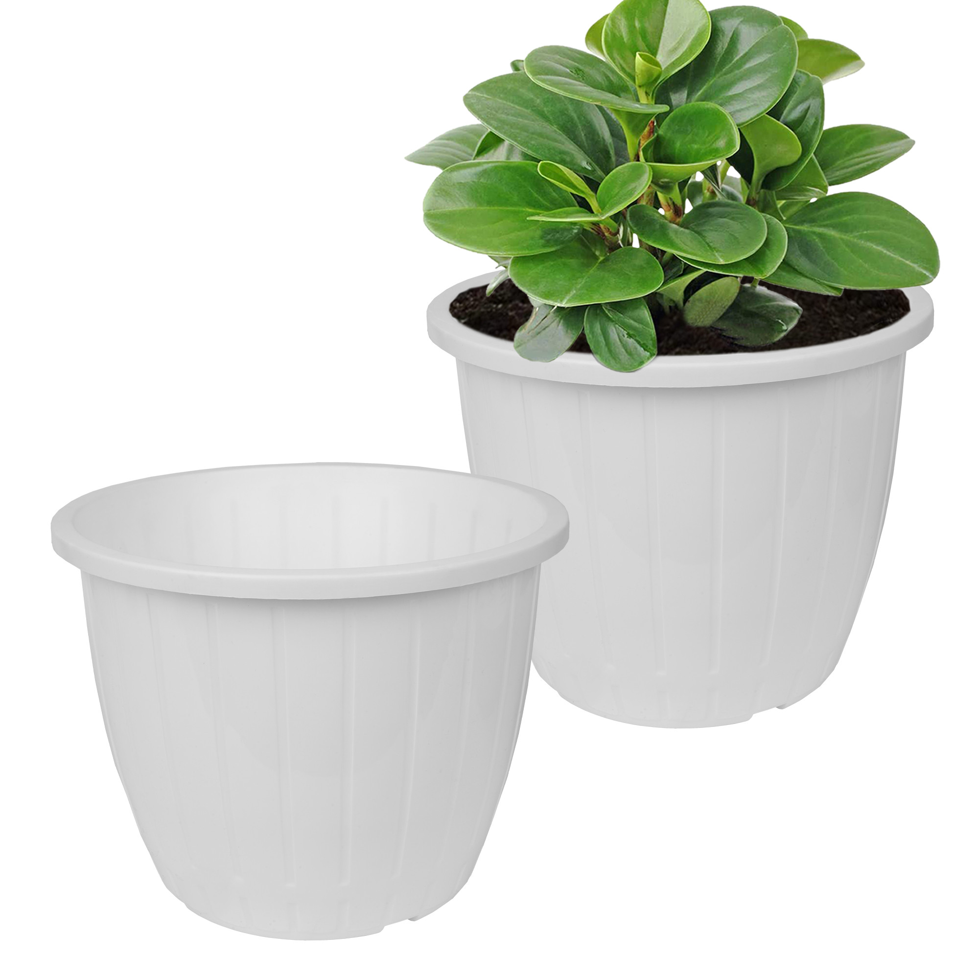 Kuber Industries Flower Pot | Flower Pots for Indoor & Outdoor | Plastic Pot for Gardening | Planter for Flower | Balcony Flower Pot with Drain Holes | Duro Flower Pot | 6 Inch |White