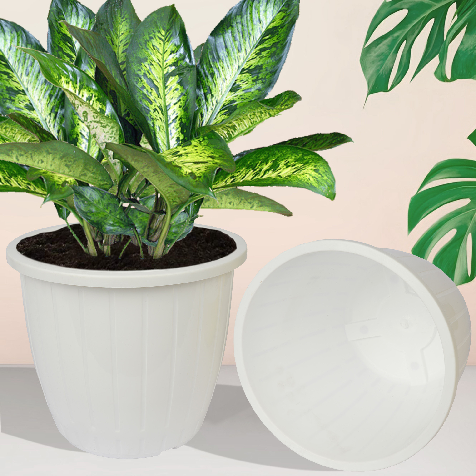 Kuber Industries Flower Pot | Flower Pots for Indoor & Outdoor | Plastic Pot for Gardening | Planter for Flower | Balcony Flower Pot with Drain Holes | Duro Flower Pot | 6 Inch |White