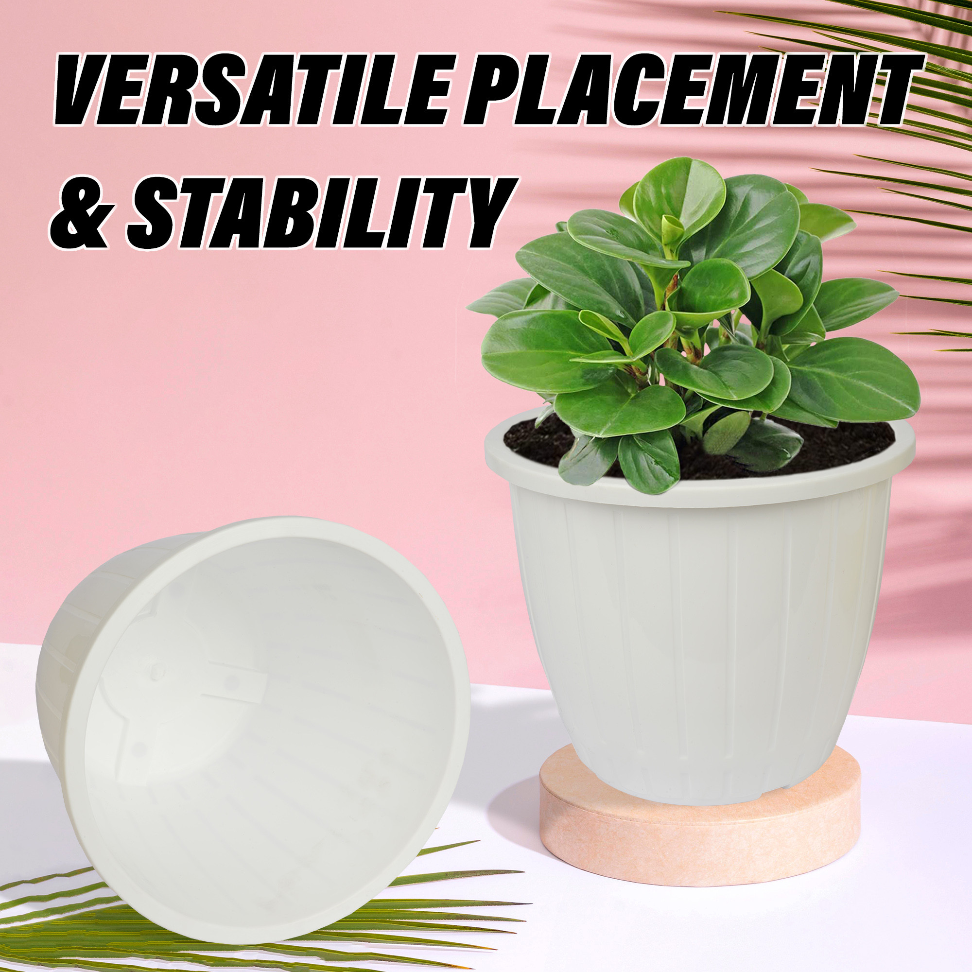 Kuber Industries Flower Pot | Flower Pots for Indoor & Outdoor | Plastic Pot for Gardening | Planter for Flower | Balcony Flower Pot with Drain Holes | Duro Flower Pot | 6 Inch |White