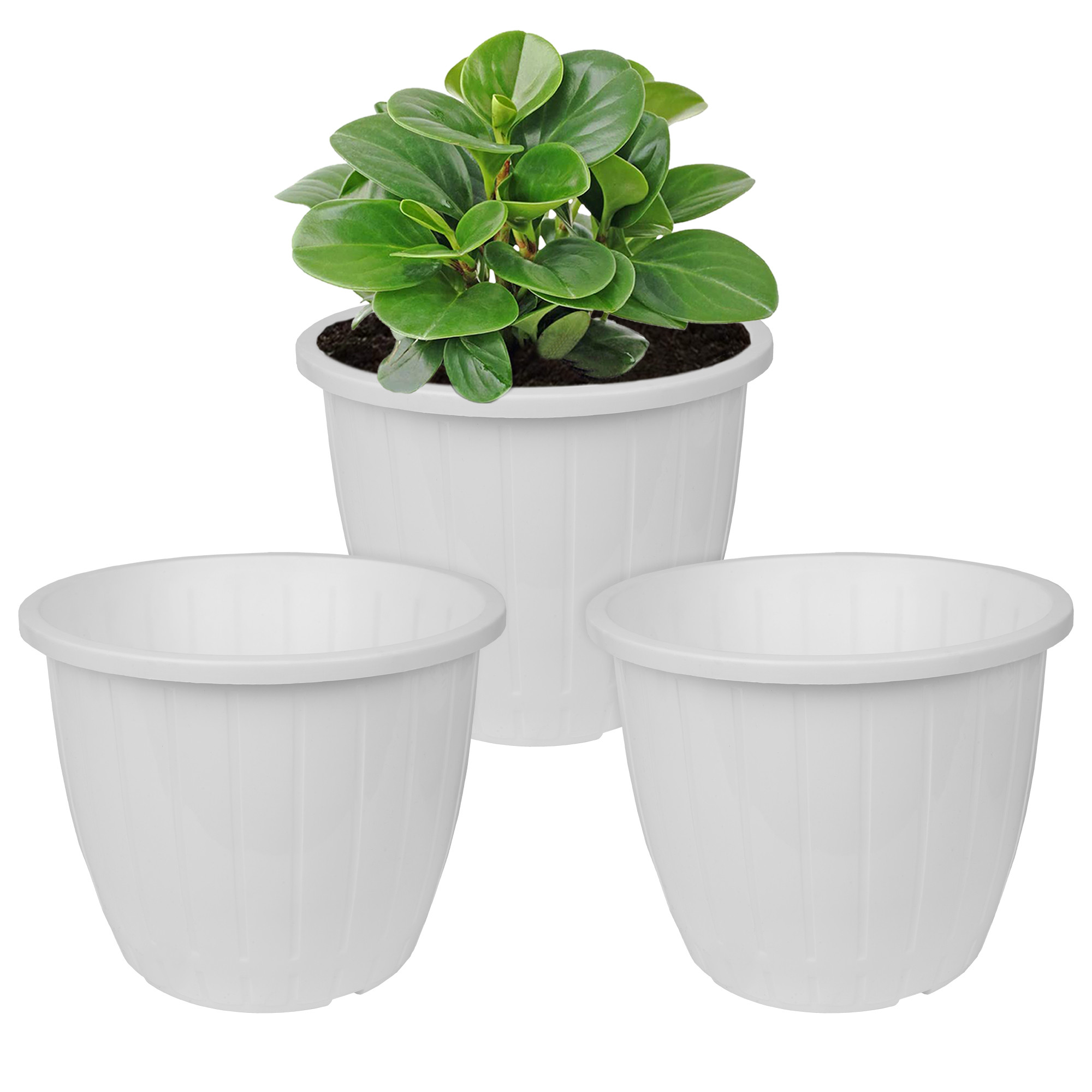 Kuber Industries Flower Pot | Flower Pots for Indoor & Outdoor | Plastic Pot for Gardening | Planter for Flower | Balcony Flower Pot with Drain Holes | Duro Flower Pot | 6 Inch |White