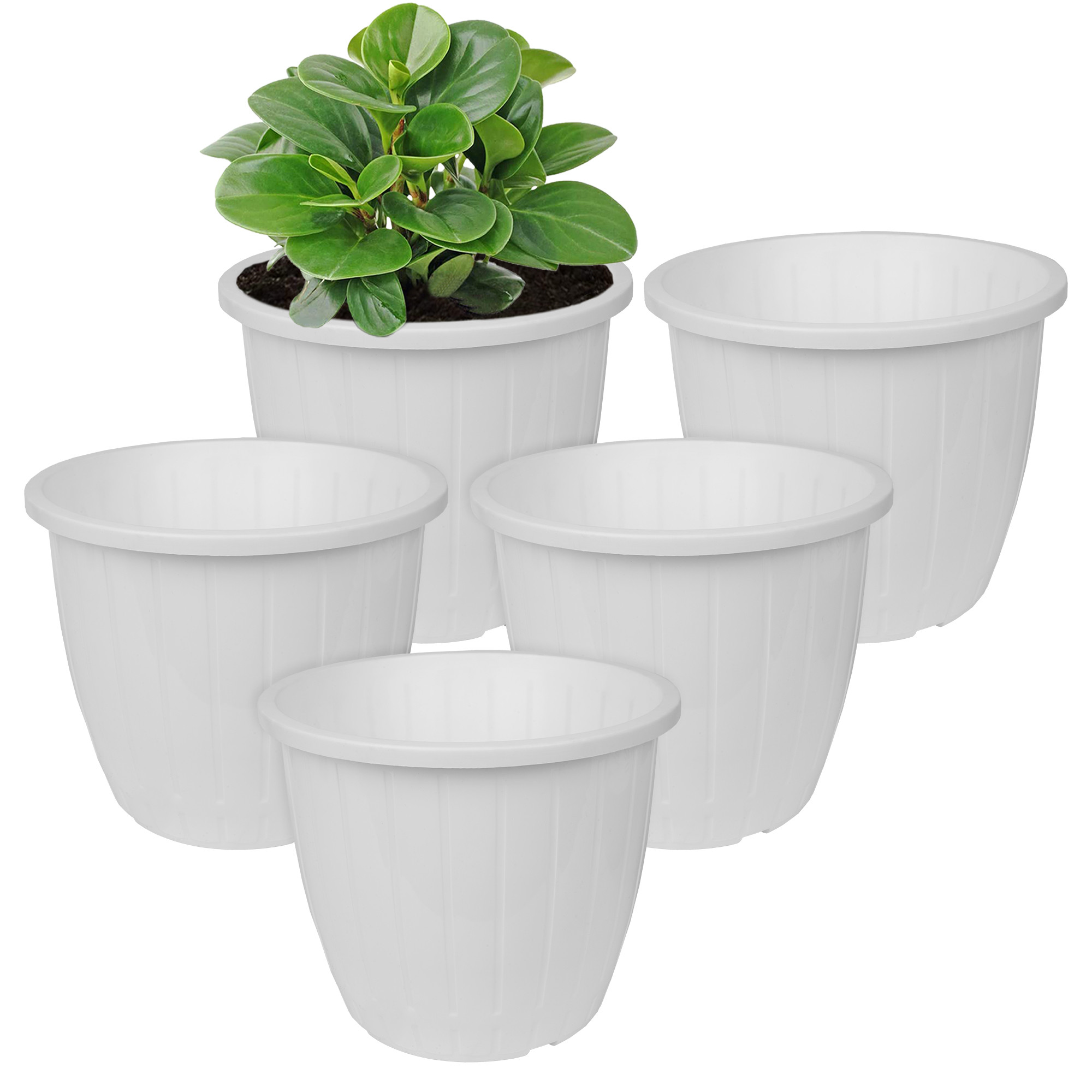 Kuber Industries Flower Pot | Flower Pots for Indoor & Outdoor | Plastic Pot for Gardening | Planter for Flower | Balcony Flower Pot with Drain Holes | Duro Flower Pot | 6 Inch |White