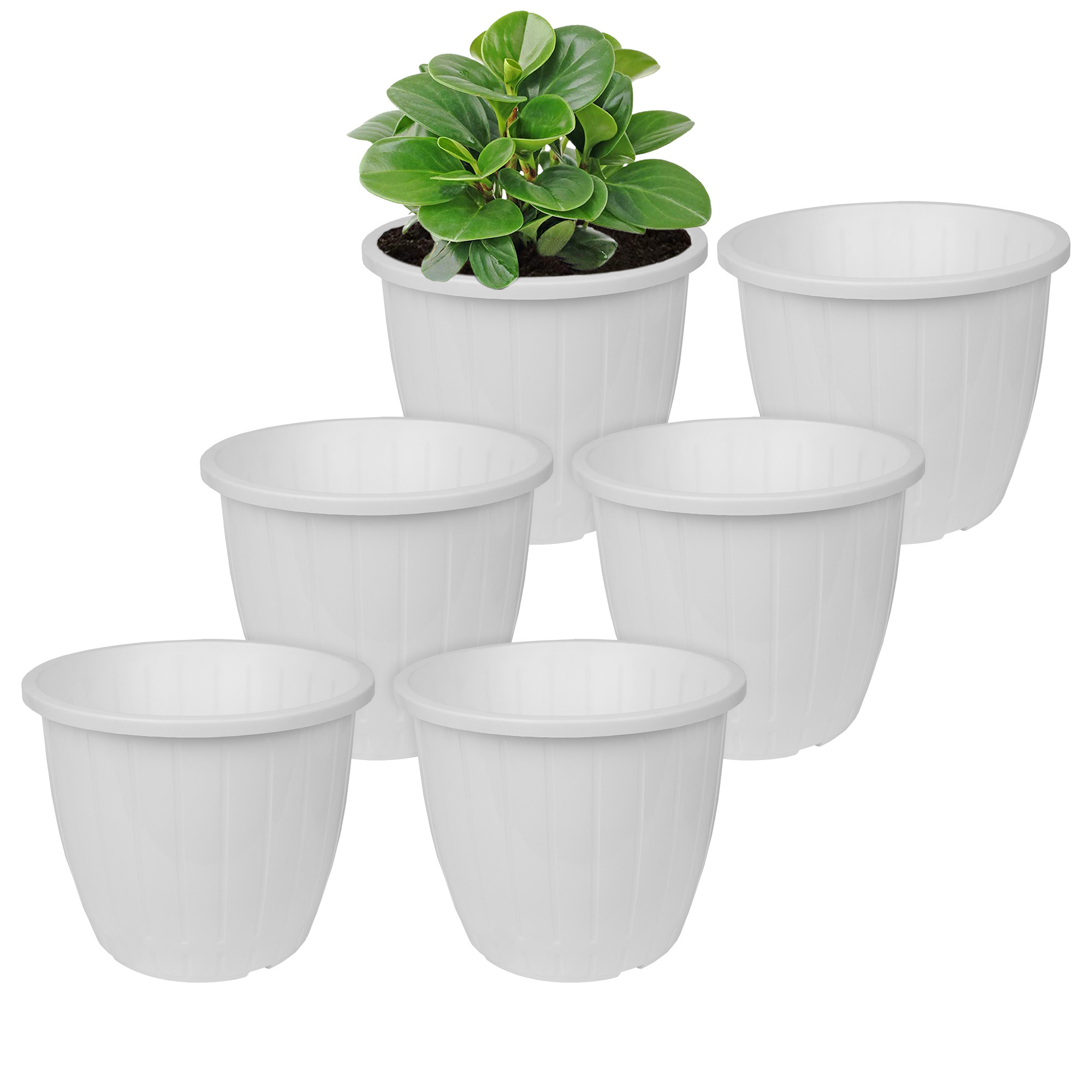 Kuber Industries Flower Pot | Flower Pots for Indoor & Outdoor | Plastic Pot for Gardening | Planter for Flower | Balcony Flower Pot with Drain Holes | Duro Flower Pot | 6 Inch |White