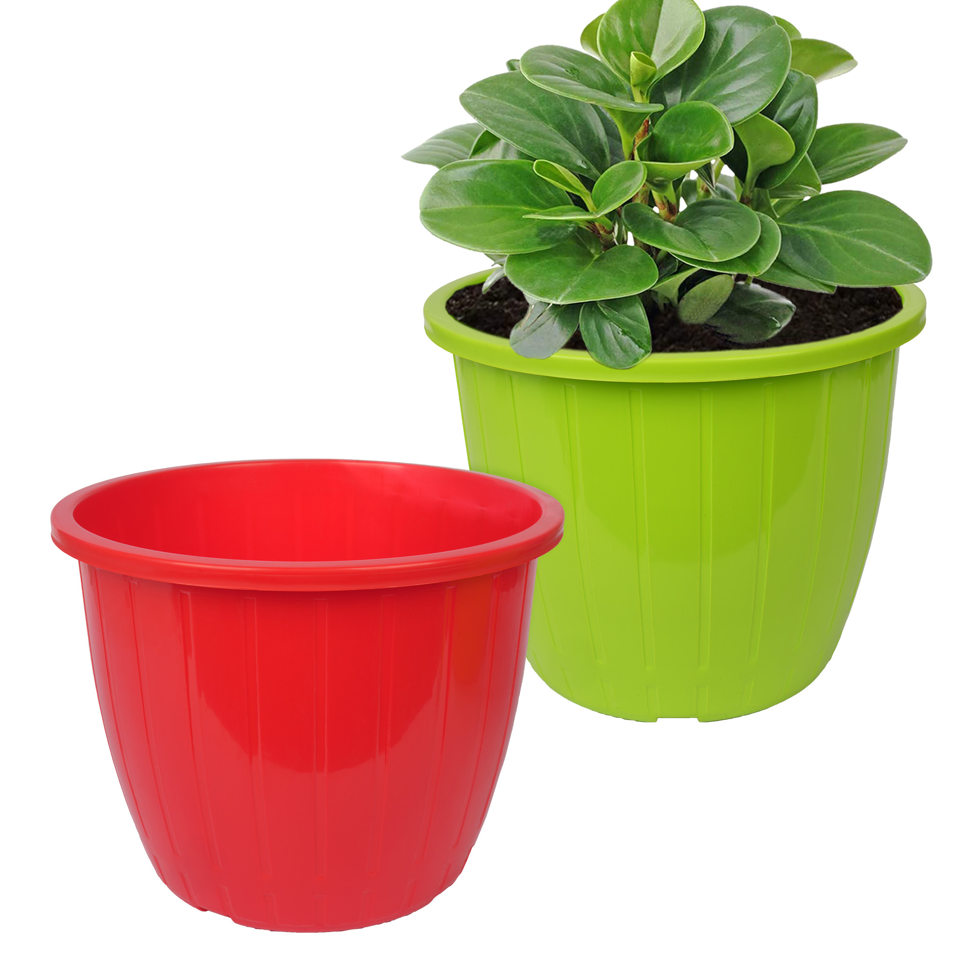 Kuber Industries Flower Pot | Flower Pots for Indoor & Outdoor | Plastic Pot for Gardening | Planter for Flower | Balcony Flower Pot with Drain Holes | Duro Flower Pot | 6 Inch | Pack of 2 | Multi