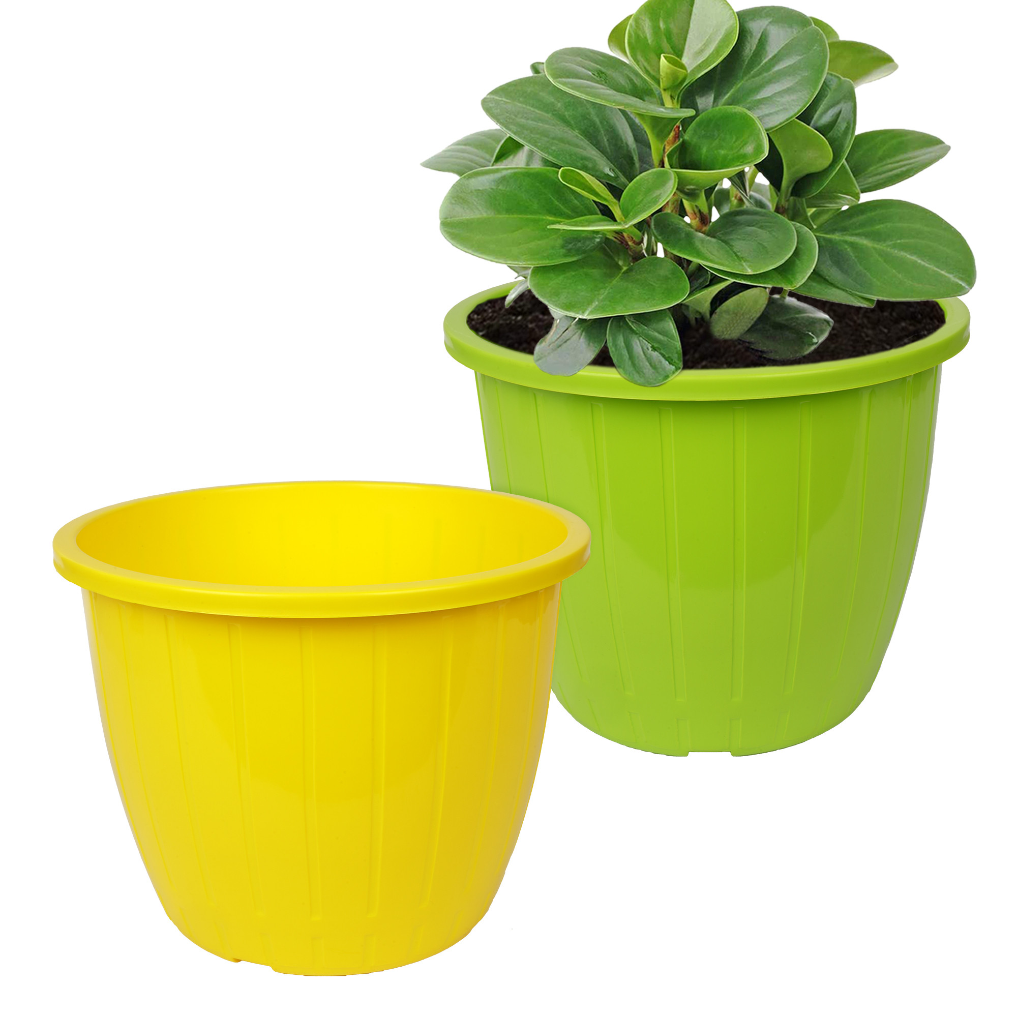 Kuber Industries Flower Pot | Flower Pots for Indoor & Outdoor | Plastic Pot for Gardening | Planter for Flower | Balcony Flower Pot with Drain Holes | Duro Flower Pot | 6 Inch | Pack of 2 | Multi