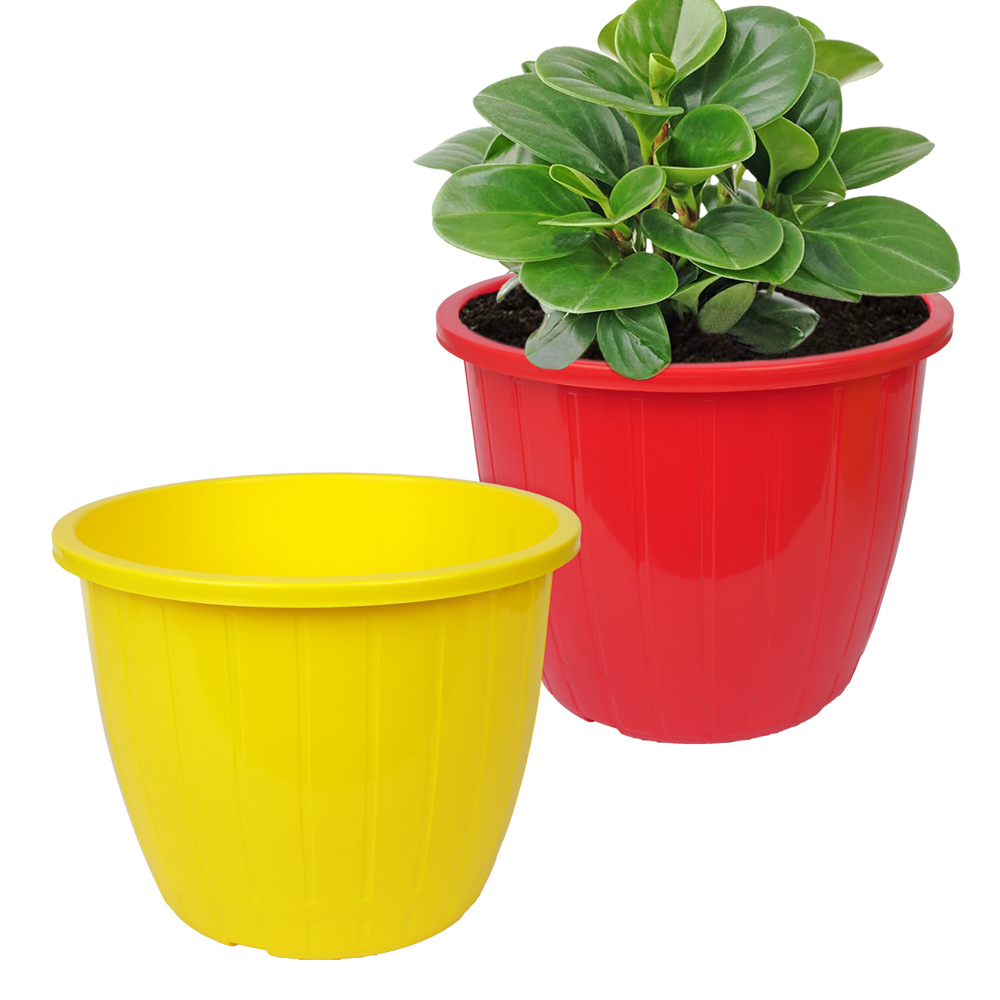 Kuber Industries Flower Pot | Flower Pots for Indoor & Outdoor | Plastic Pot for Gardening | Planter for Flower | Balcony Flower Pot with Drain Holes | Duro Flower Pot | 6 Inch | Pack of 2 | Multi