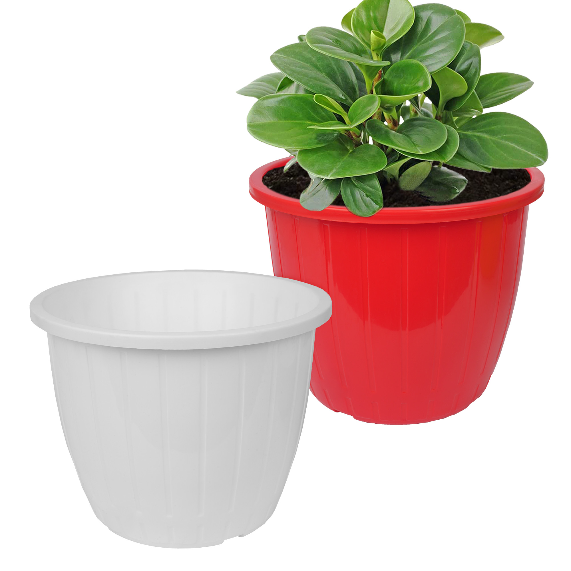 Kuber Industries Flower Pot | Flower Pots for Indoor & Outdoor | Plastic Pot for Gardening | Planter for Flower | Balcony Flower Pot with Drain Holes | Duro Flower Pot | 6 Inch | Pack of 2 | Multi