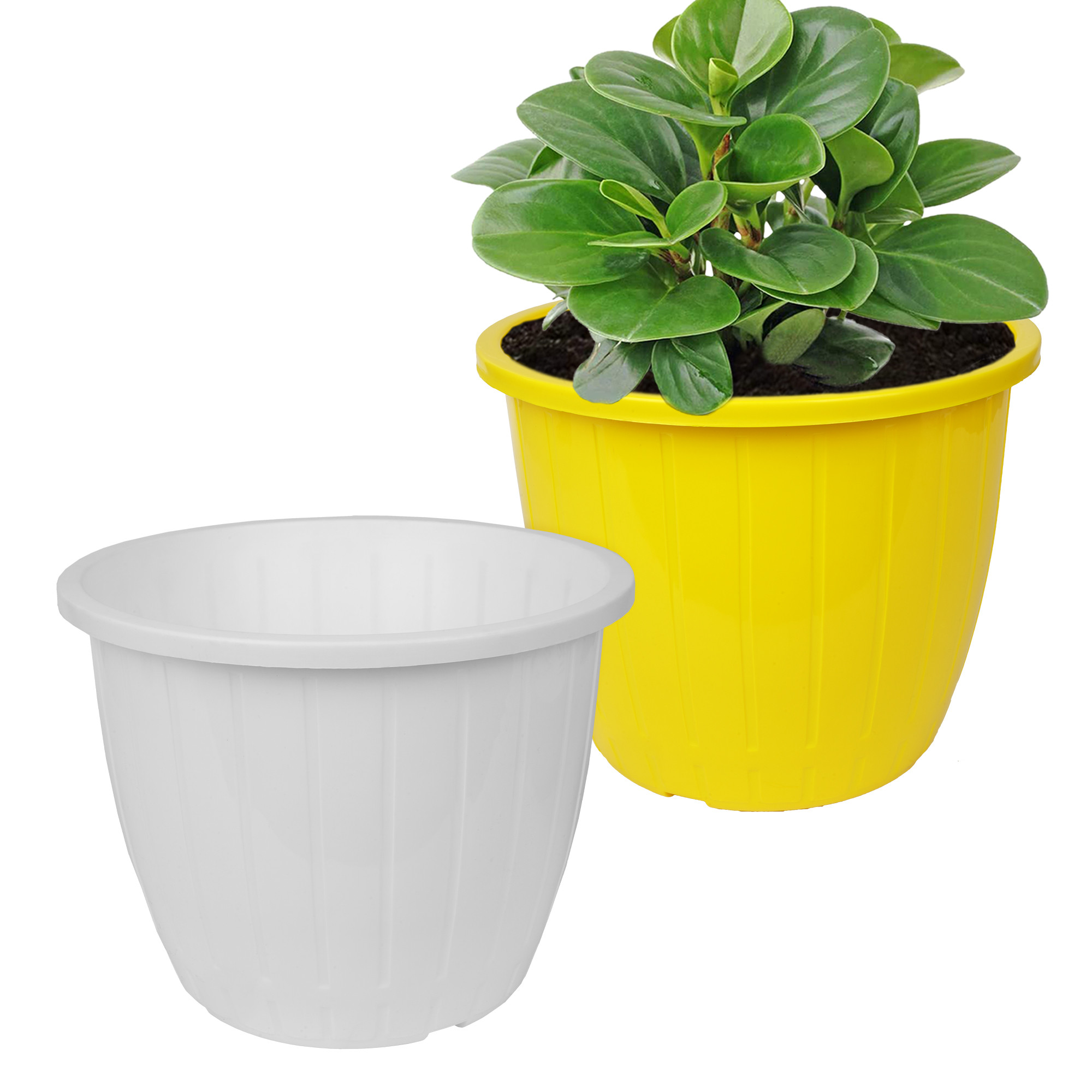 Kuber Industries Flower Pot | Flower Pots for Indoor & Outdoor | Plastic Pot for Gardening | Planter for Flower | Balcony Flower Pot with Drain Holes | Duro Flower Pot | 6 Inch | Pack of 2 | Multi
