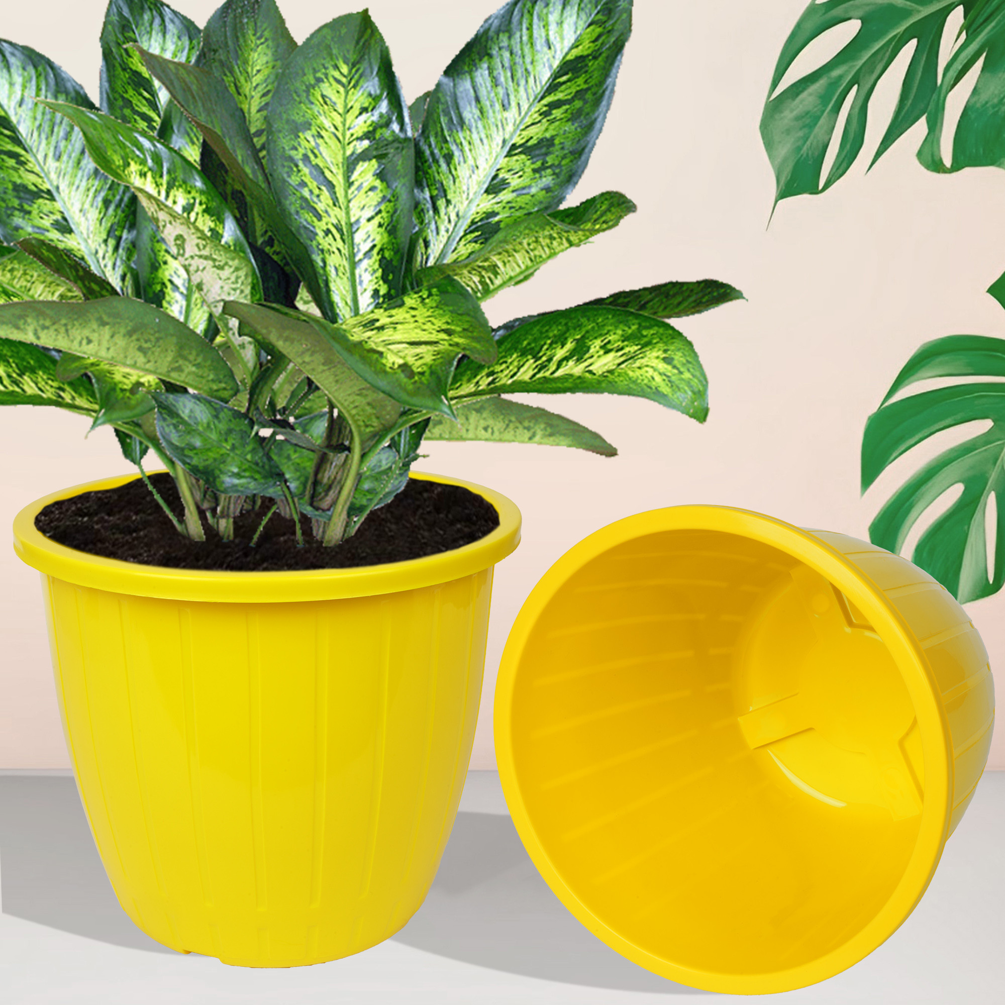 Kuber Industries Flower Pot | Flower Pots for Indoor & Outdoor | Plastic Pot for Gardening | Planter for Flower | Balcony Flower Pot with Drain Holes | Duro Flower Pot | 6 Inch | Pack of 2 | Multi