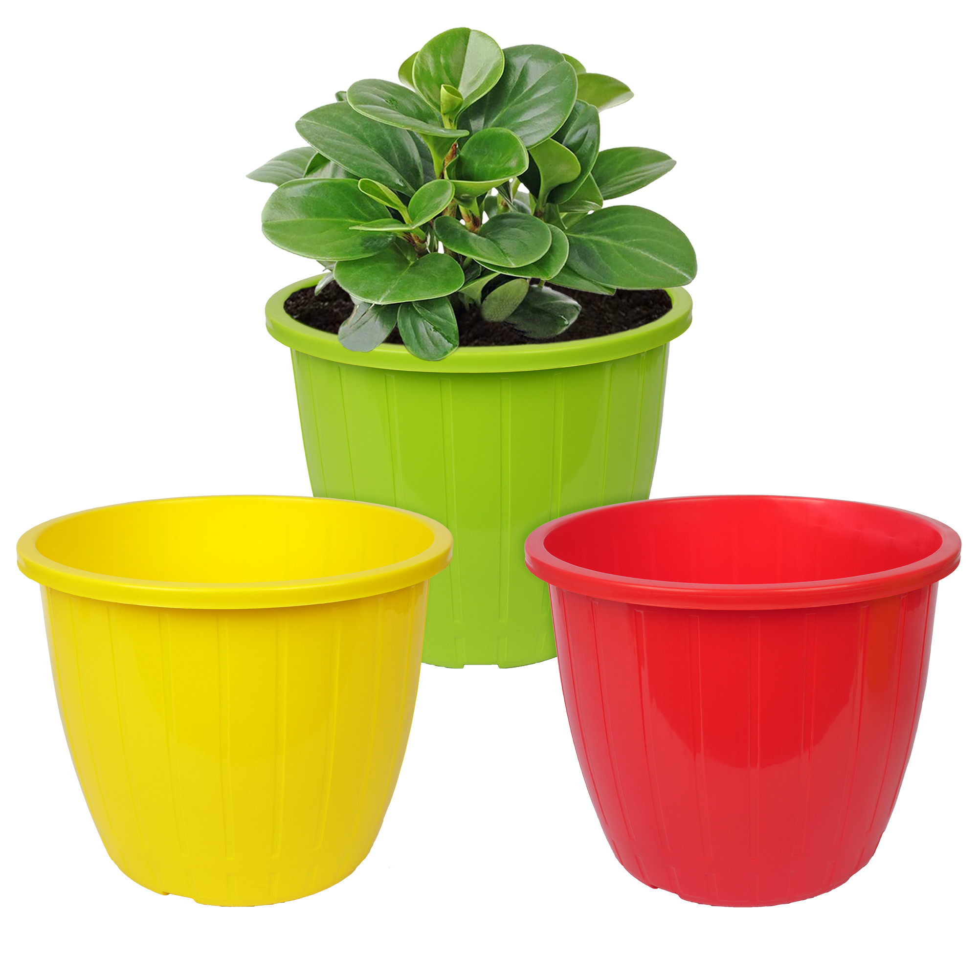 Kuber Industries Flower Pot | Flower Pots for Indoor & Outdoor | Plastic Pot for Gardening | Planter for Flower | Balcony Flower Pot with Drain Holes | Duro Flower Pot | 6 Inch | Pack of 3 | Multi