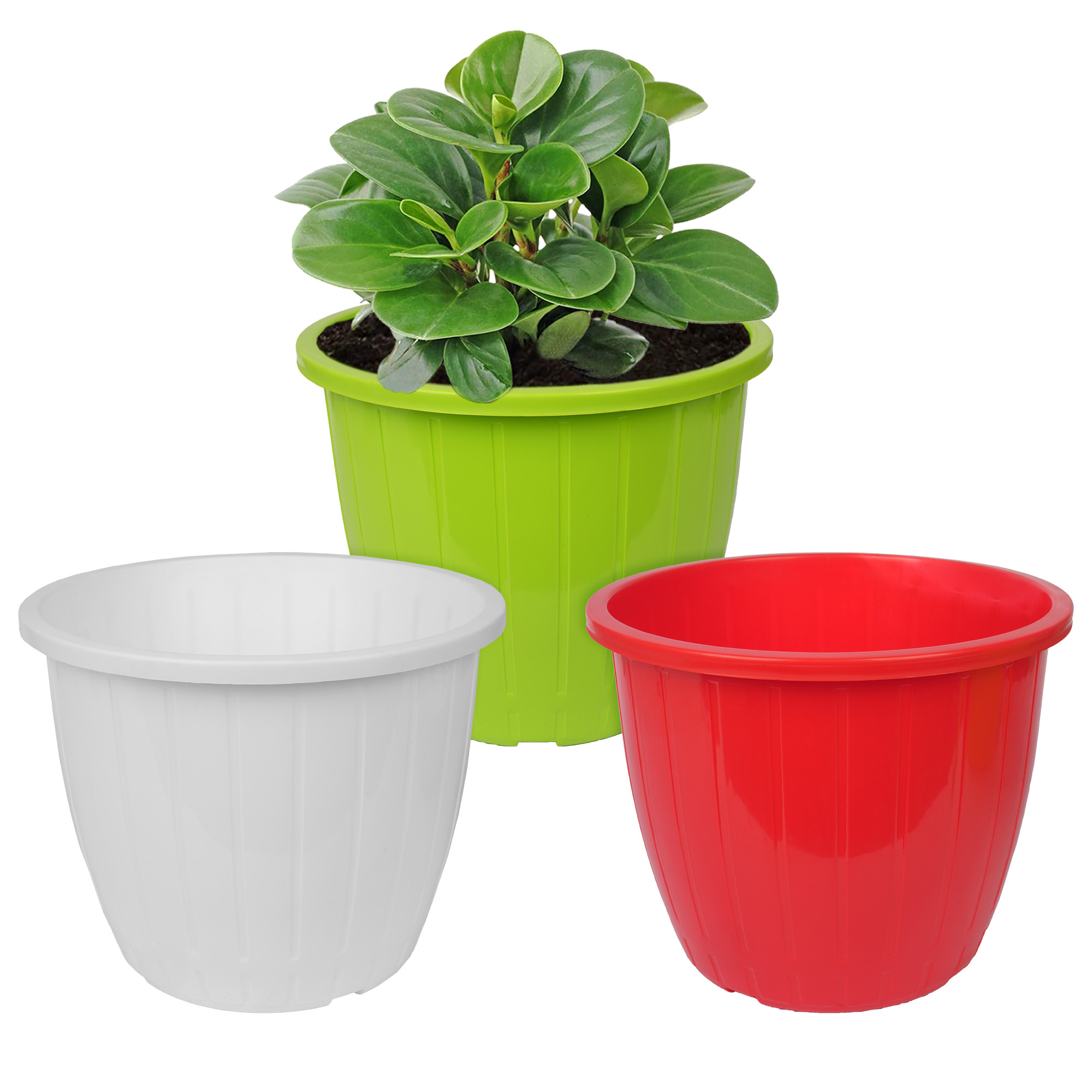 Kuber Industries Flower Pot | Flower Pots for Indoor & Outdoor | Plastic Pot for Gardening | Planter for Flower | Balcony Flower Pot with Drain Holes | Duro Flower Pot | 6 Inch | Pack of 3 | Multi