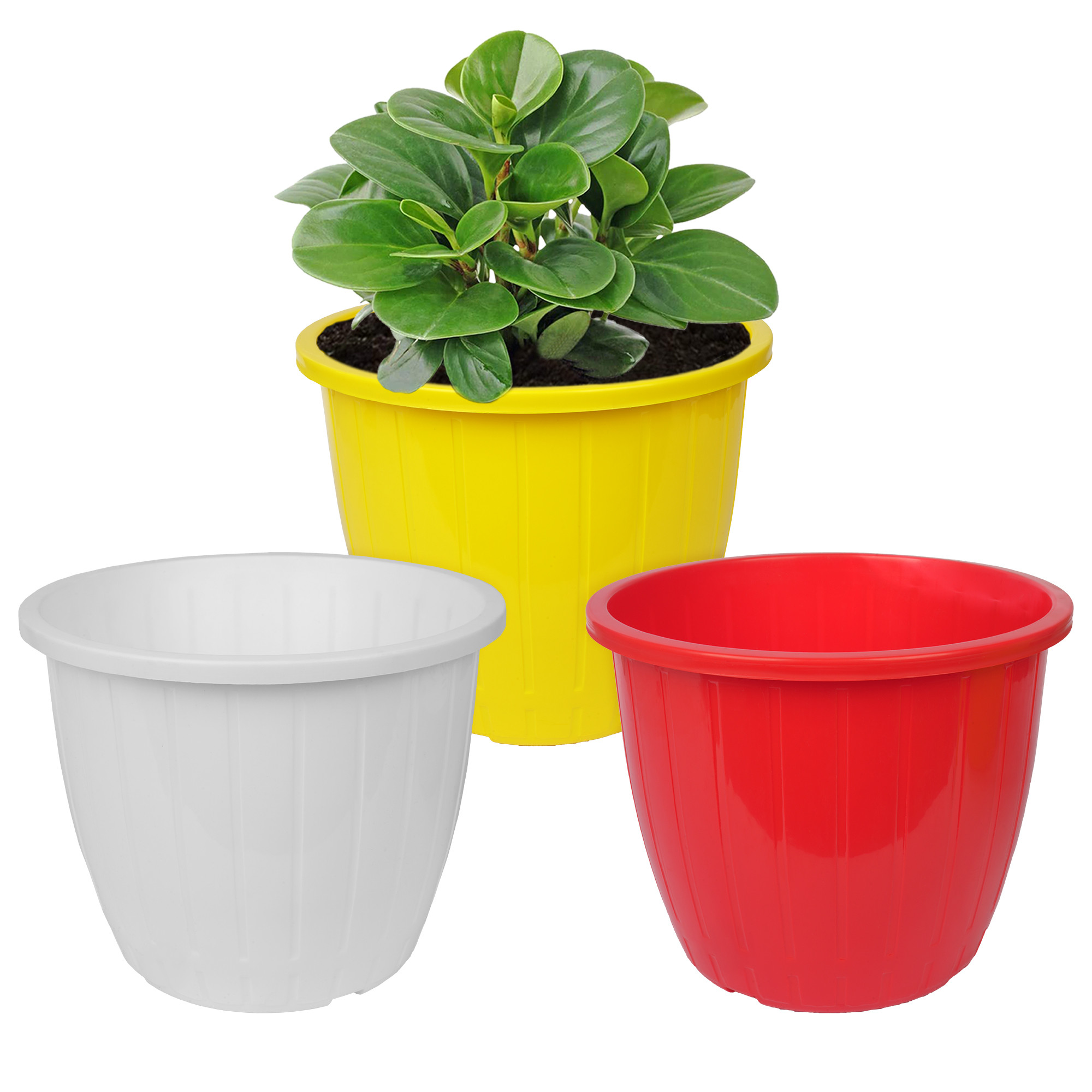 Kuber Industries Flower Pot | Flower Pots for Indoor & Outdoor | Plastic Pot for Gardening | Planter for Flower | Balcony Flower Pot with Drain Holes | Duro Flower Pot | 6 Inch | Pack of 3 | Multi