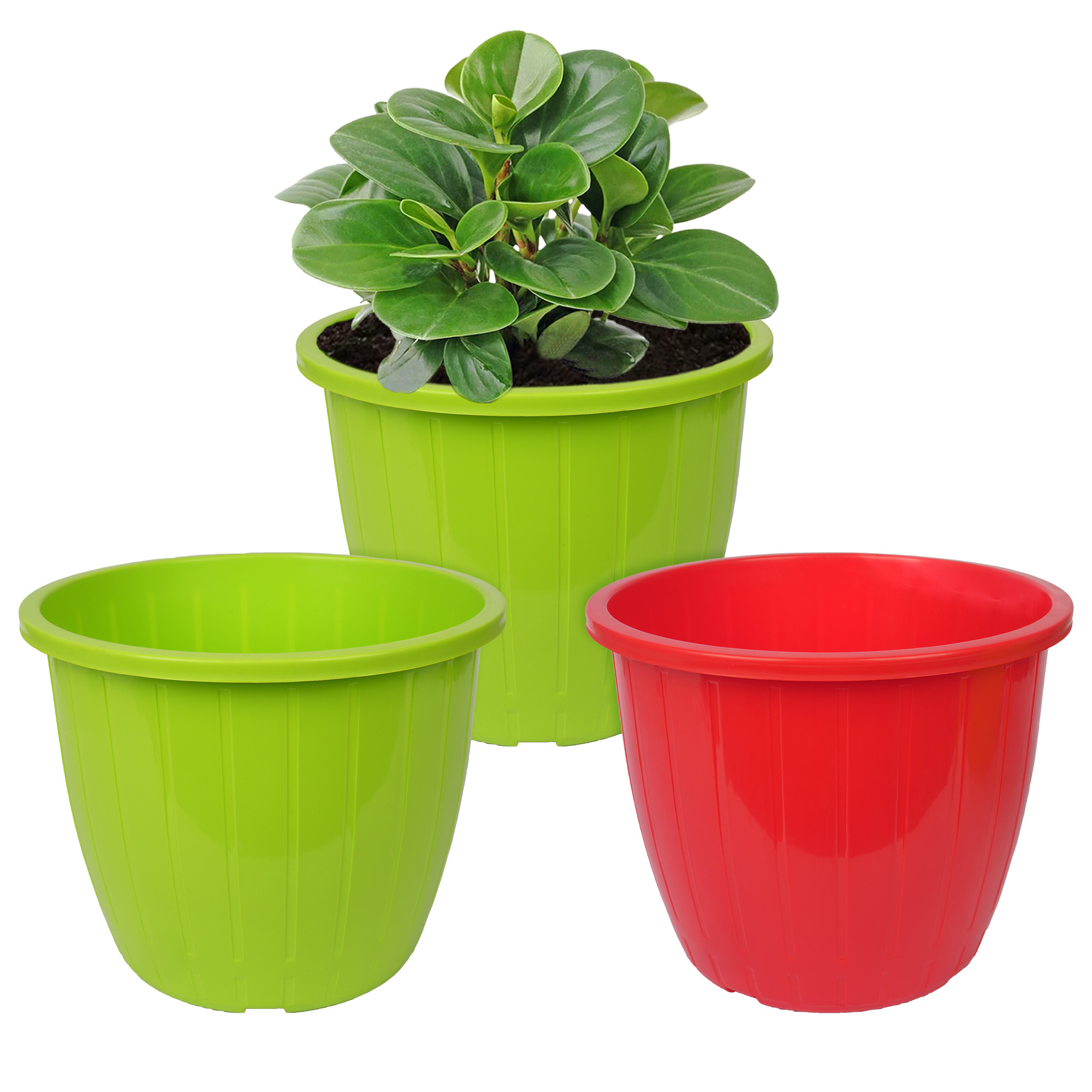 Kuber Industries Flower Pot | Flower Pots for Indoor & Outdoor | Plastic Pot for Gardening | Planter for Flower | Balcony Flower Pot with Drain Holes | Duro Flower Pot | 6 Inch | Pack of 3 | Multi