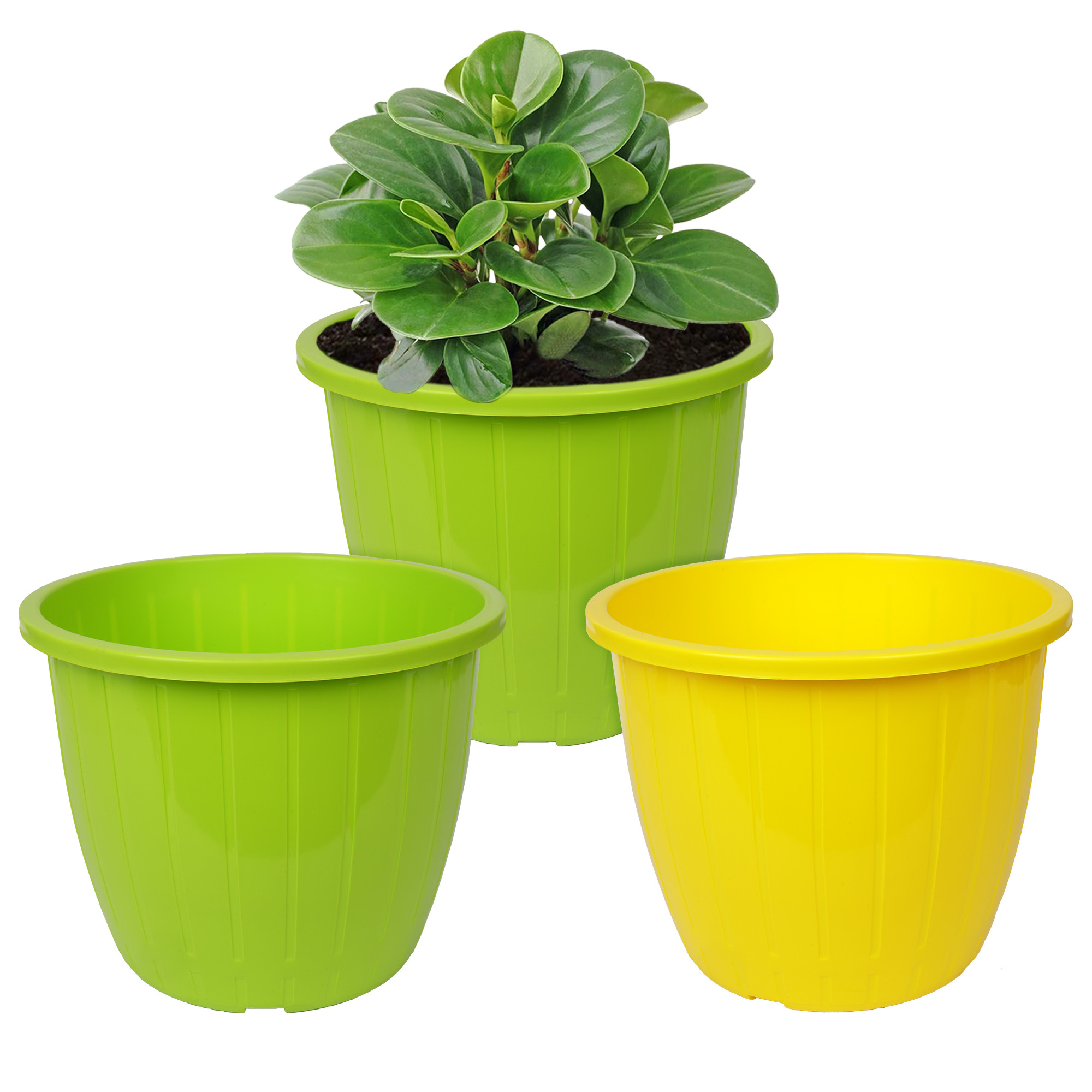 Kuber Industries Flower Pot | Flower Pots for Indoor & Outdoor | Plastic Pot for Gardening | Planter for Flower | Balcony Flower Pot with Drain Holes | Duro Flower Pot | 6 Inch | Pack of 3 | Multi