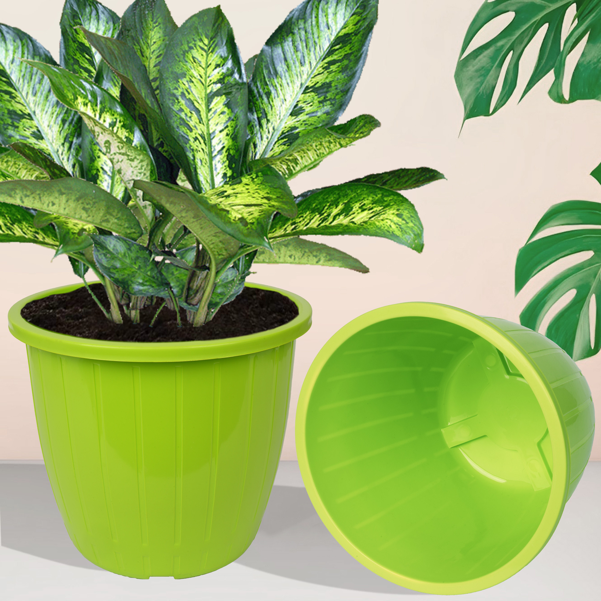 Kuber Industries Flower Pot | Flower Pots for Indoor & Outdoor | Plastic Pot for Gardening | Planter for Flower | Balcony Flower Pot with Drain Holes | Duro Flower Pot | 6 Inch | Pack of 3 | Multi