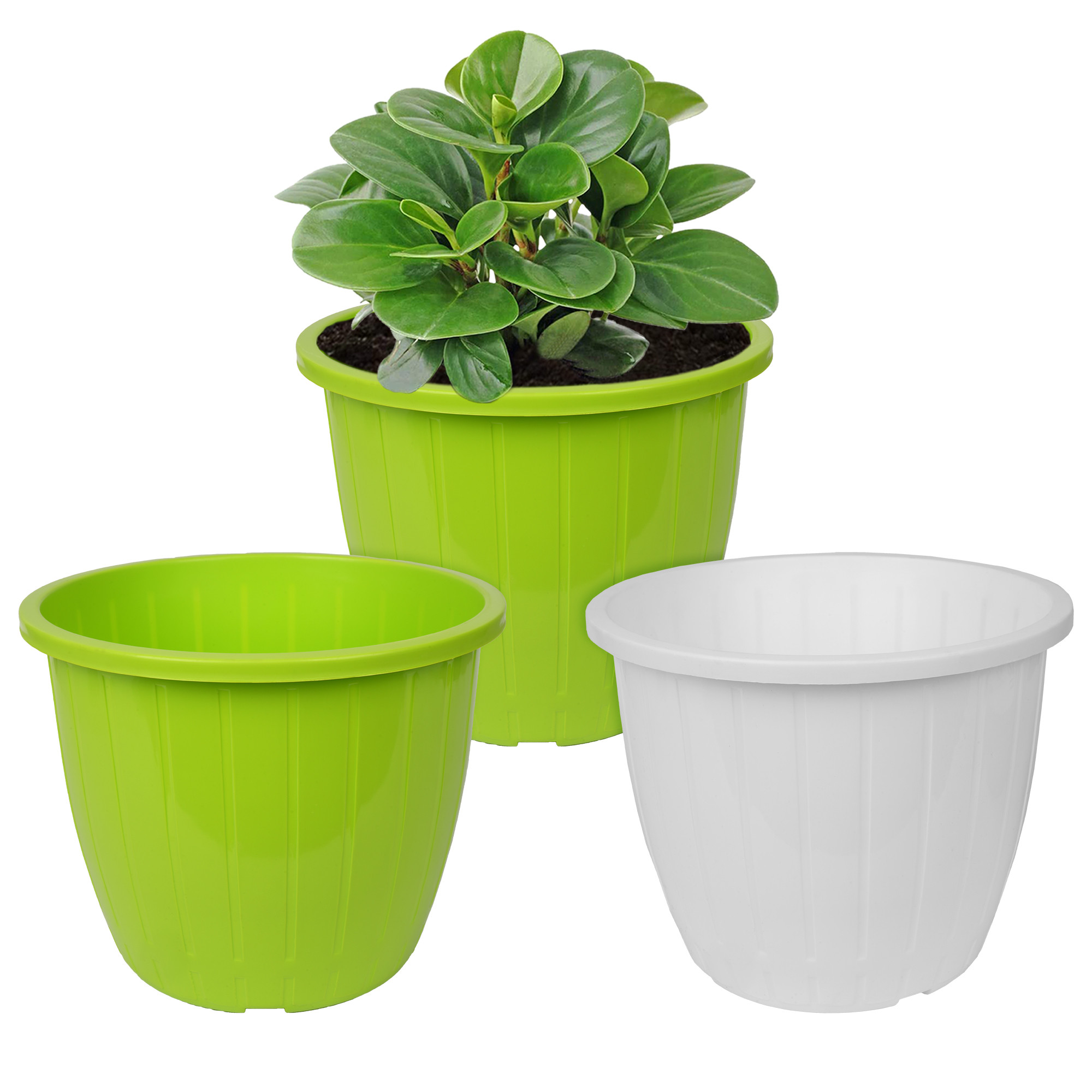 Kuber Industries Flower Pot | Flower Pots for Indoor & Outdoor | Plastic Pot for Gardening | Planter for Flower | Balcony Flower Pot with Drain Holes | Duro Flower Pot | 6 Inch | Pack of 3 | Multi