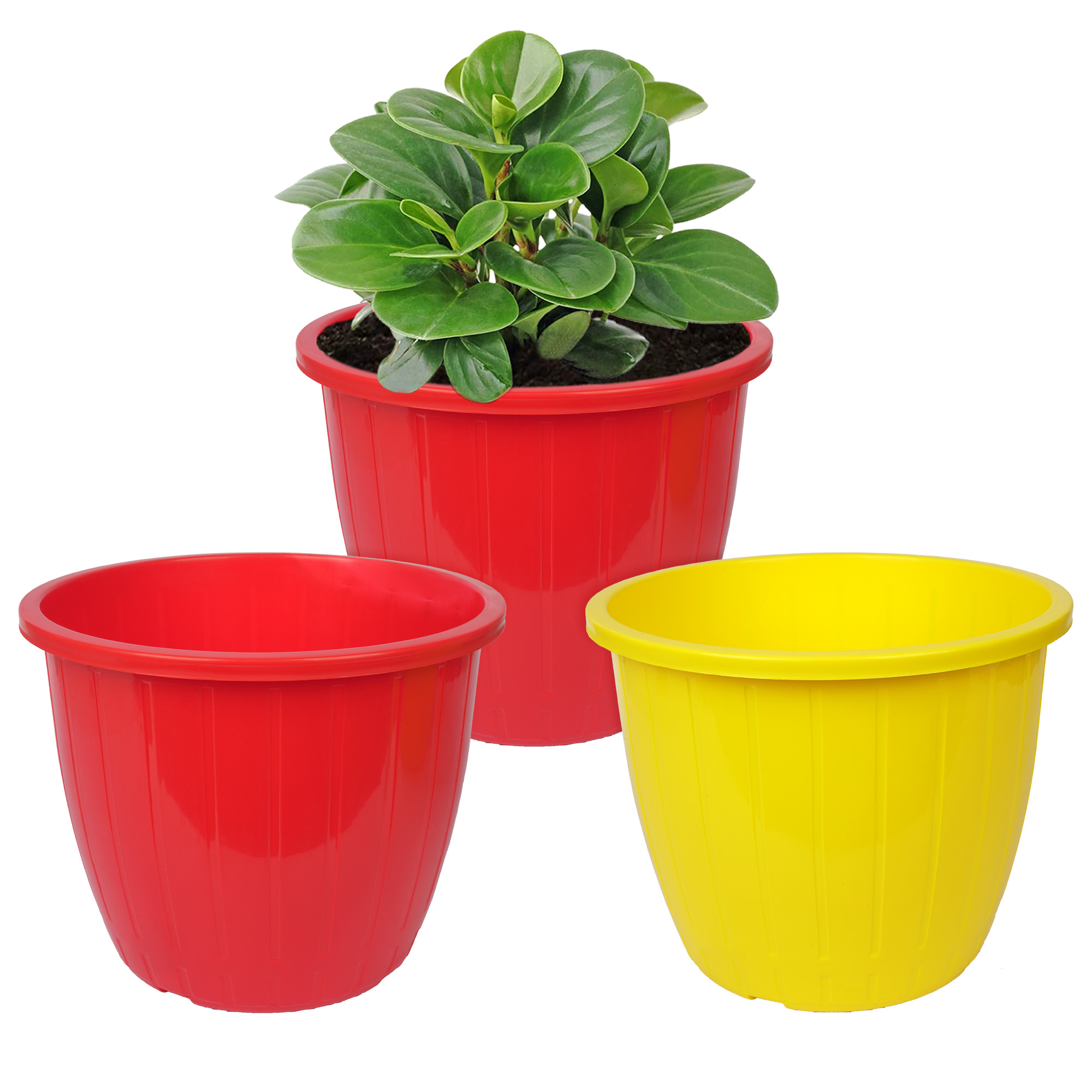 Kuber Industries Flower Pot | Flower Pots for Indoor & Outdoor | Plastic Pot for Gardening | Planter for Flower | Balcony Flower Pot with Drain Holes | Duro Flower Pot | 6 Inch | Pack of 3 | Multi