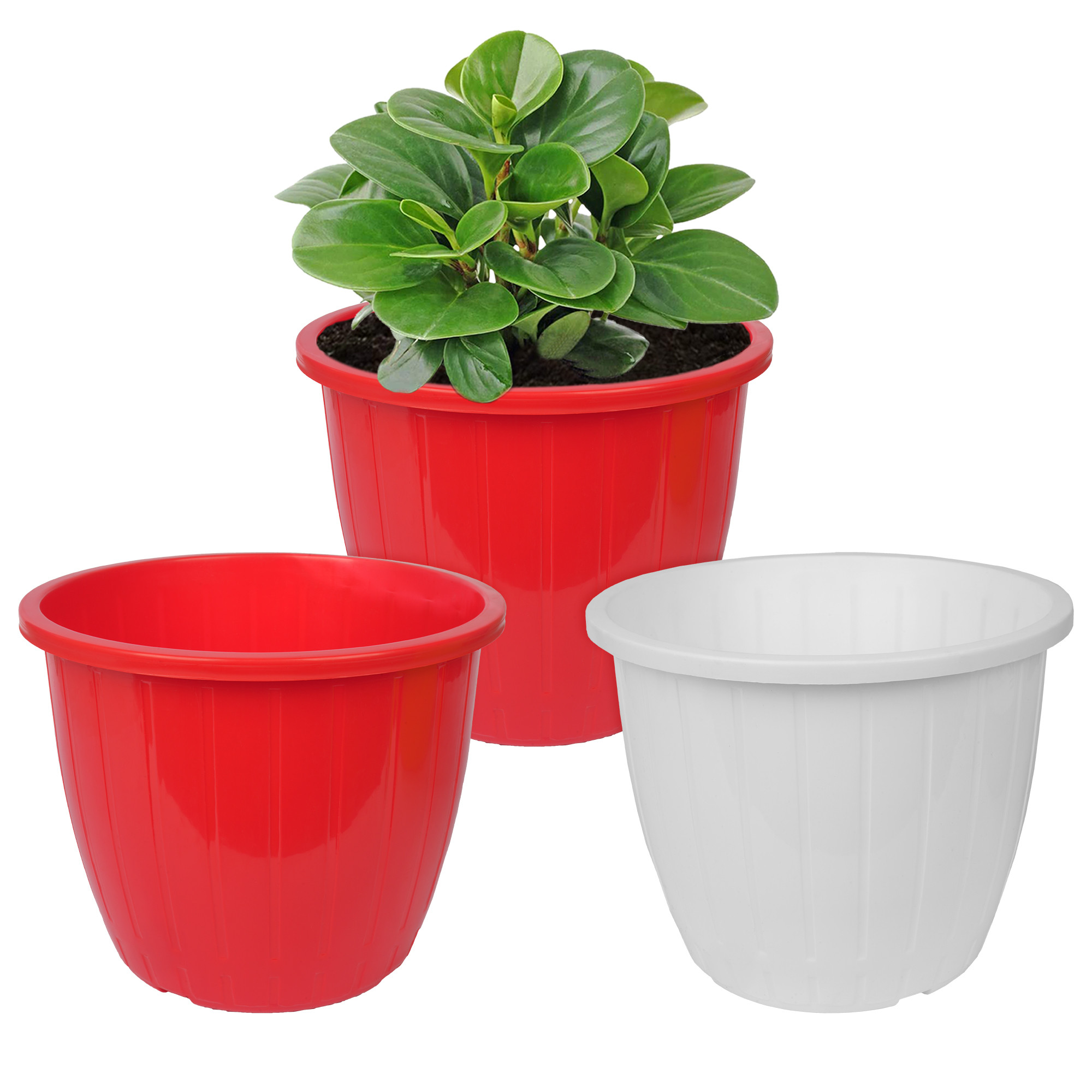 Kuber Industries Flower Pot | Flower Pots for Indoor & Outdoor | Plastic Pot for Gardening | Planter for Flower | Balcony Flower Pot with Drain Holes | Duro Flower Pot | 6 Inch | Pack of 3 | Multi