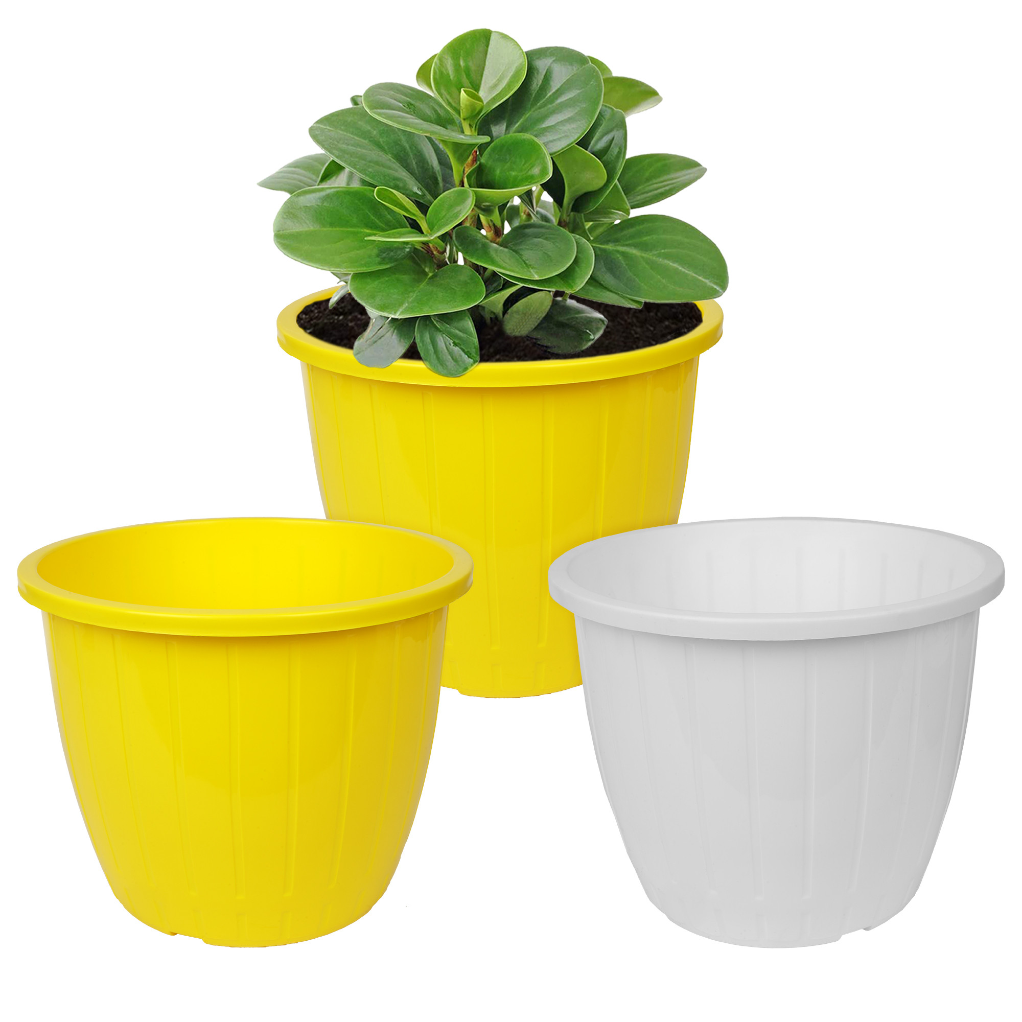 Kuber Industries Flower Pot | Flower Pots for Indoor & Outdoor | Plastic Pot for Gardening | Planter for Flower | Balcony Flower Pot with Drain Holes | Duro Flower Pot | 6 Inch | Pack of 3 | Multi