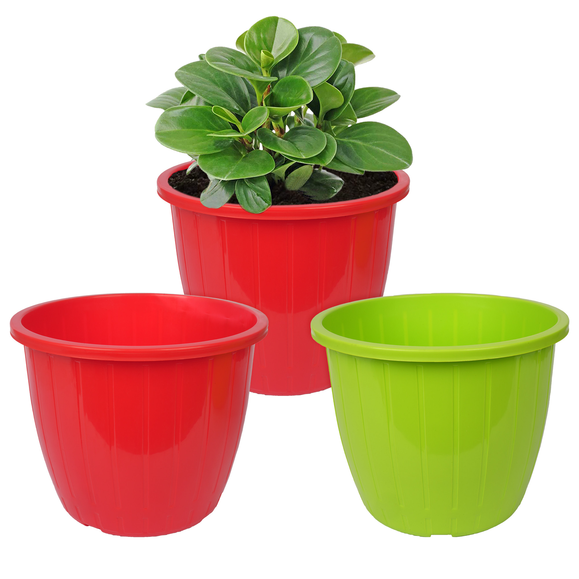 Kuber Industries Flower Pot | Flower Pots for Indoor & Outdoor | Plastic Pot for Gardening | Planter for Flower | Balcony Flower Pot with Drain Holes | Duro Flower Pot | 6 Inch | Pack of 3 | Multi