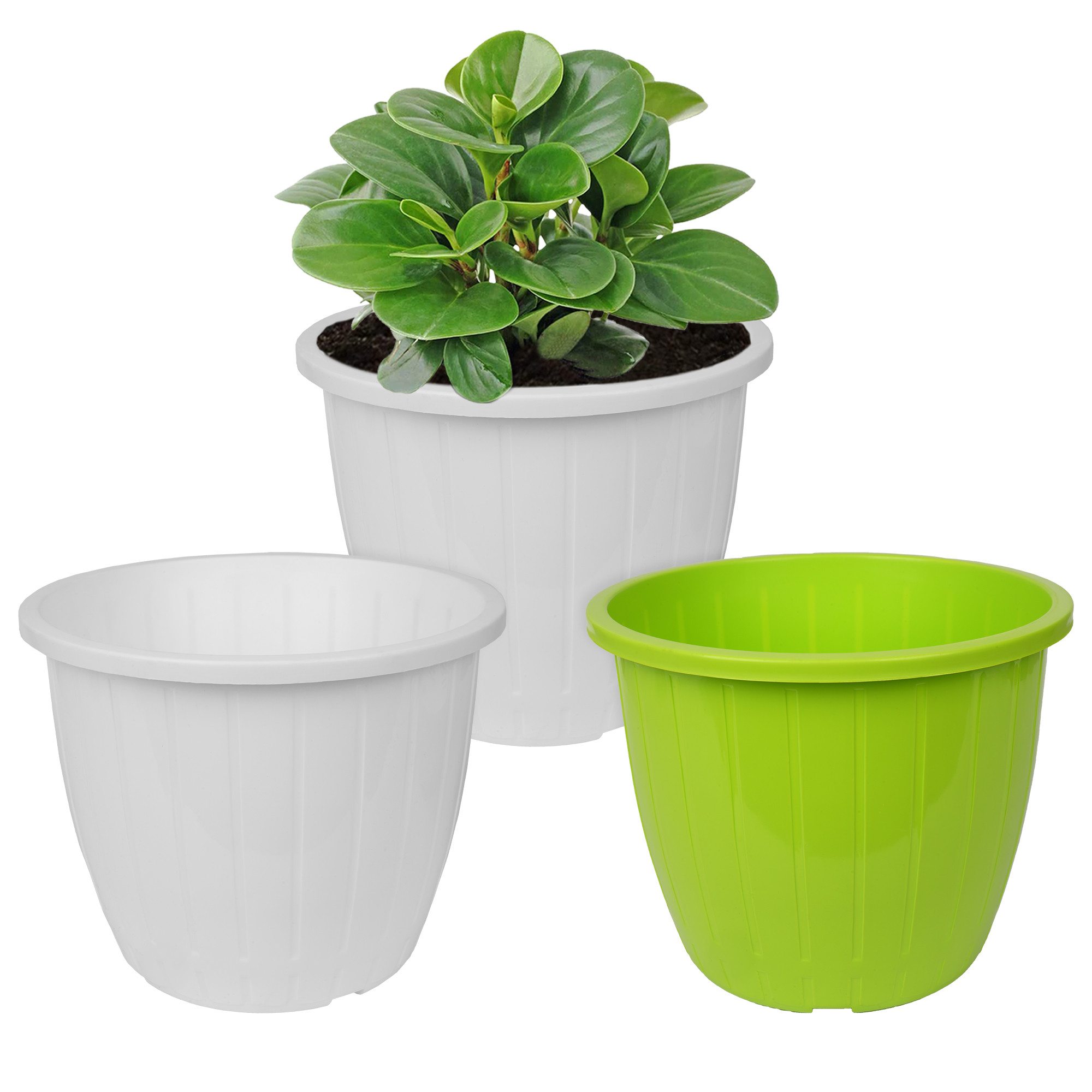 Kuber Industries Flower Pot | Flower Pots for Indoor & Outdoor | Plastic Pot for Gardening | Planter for Flower | Balcony Flower Pot with Drain Holes | Duro Flower Pot | 6 Inch | Pack of 3 | Multi