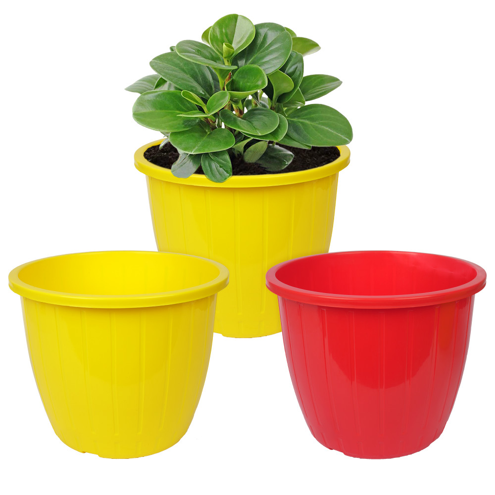 Kuber Industries Flower Pot | Flower Pots for Indoor &amp; Outdoor | Plastic Pot for Gardening | Planter for Flower | Balcony Flower Pot with Drain Holes | Duro Flower Pot | 6 Inch | Pack of 3 | Multi