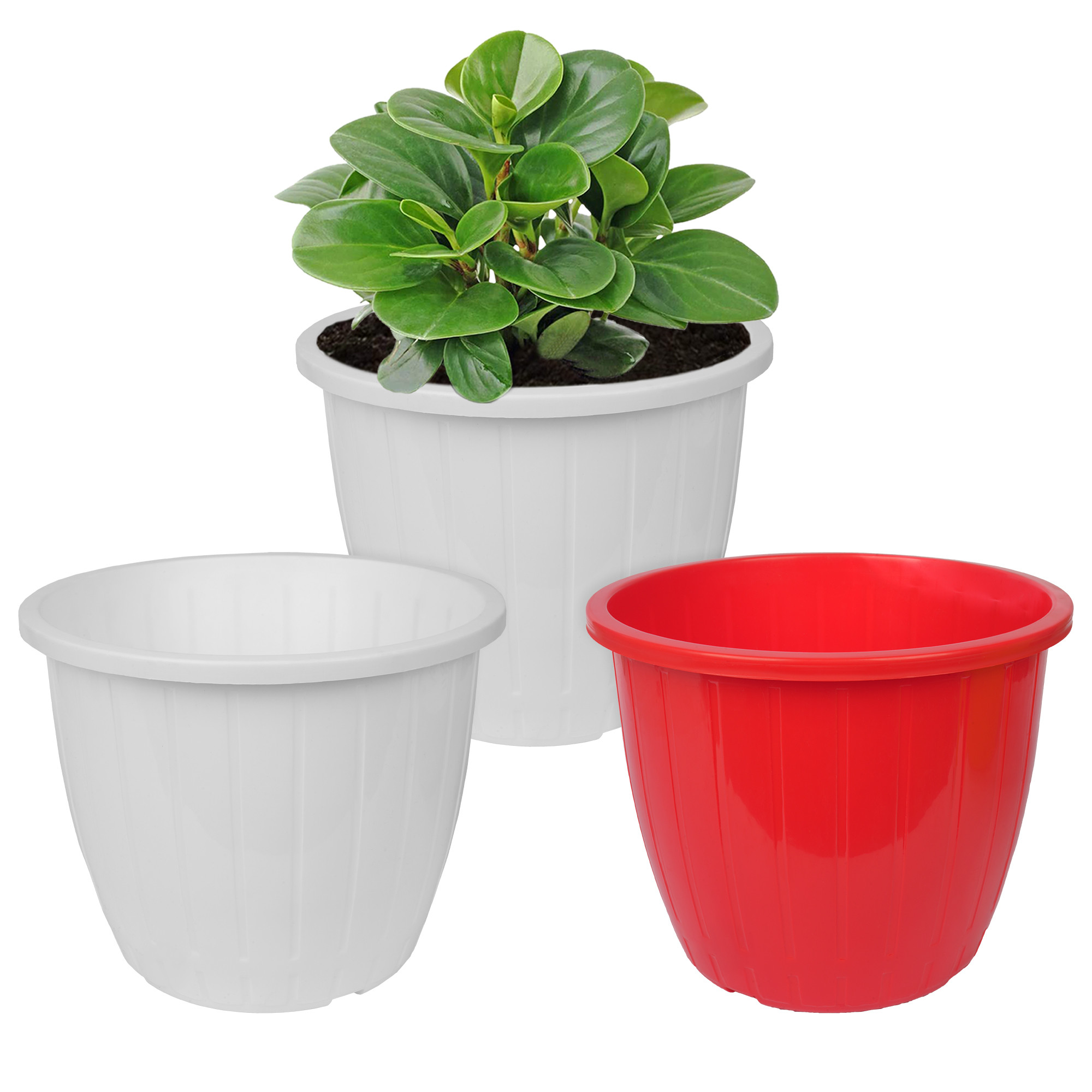 Kuber Industries Flower Pot | Flower Pots for Indoor & Outdoor | Plastic Pot for Gardening | Planter for Flower | Balcony Flower Pot with Drain Holes | Duro Flower Pot | 6 Inch | Pack of 3 | Multi