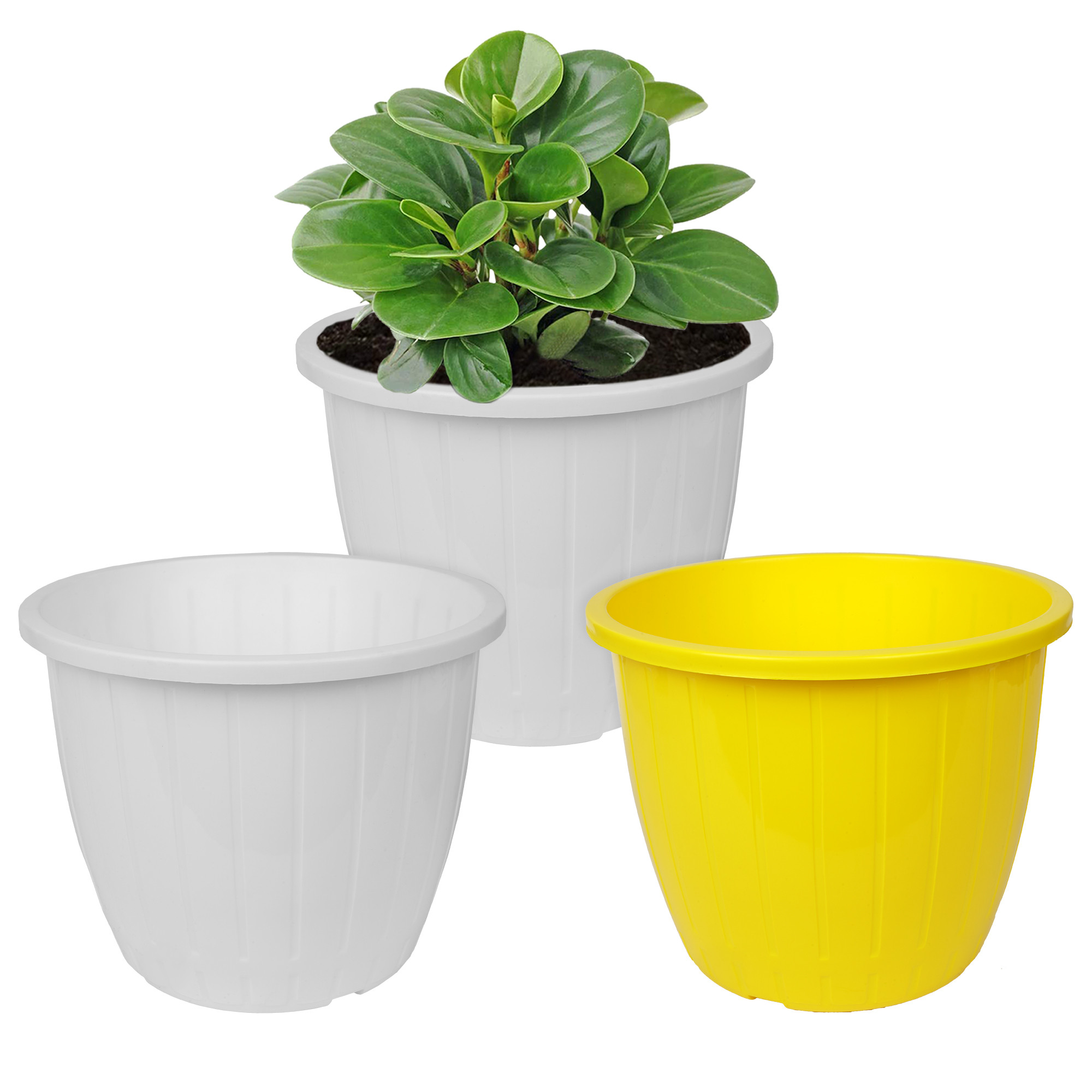 Kuber Industries Flower Pot | Flower Pots for Indoor & Outdoor | Plastic Pot for Gardening | Planter for Flower | Balcony Flower Pot with Drain Holes | Duro Flower Pot | 6 Inch | Pack of 3 | Multi