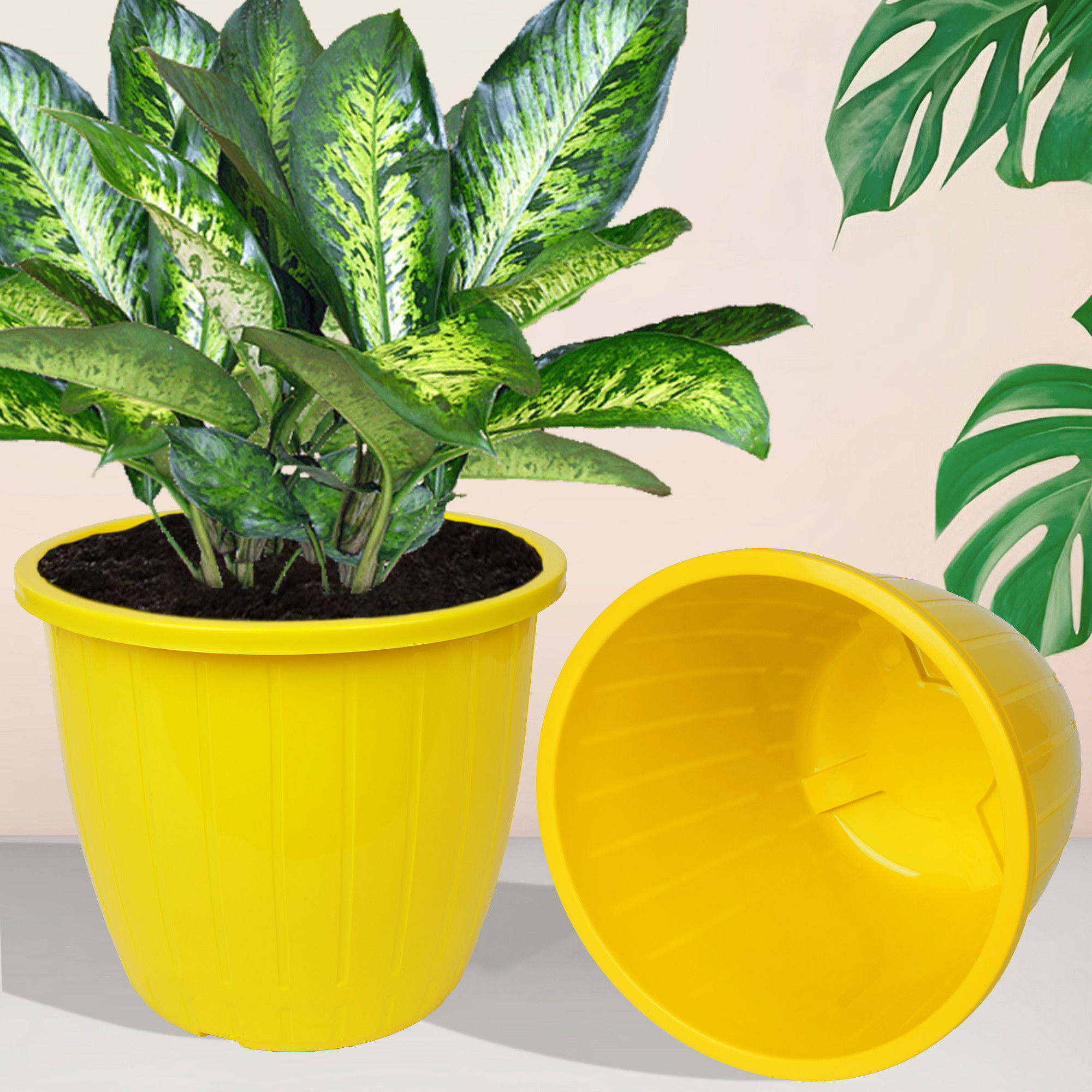 Kuber Industries Flower Pot | Flower Pots for Indoor & Outdoor | Plastic Pot for Gardening | Planter for Flower | Balcony Flower Pot with Drain Holes | Duro Flower Pot | 6 Inch | Pack of 3 | Multi