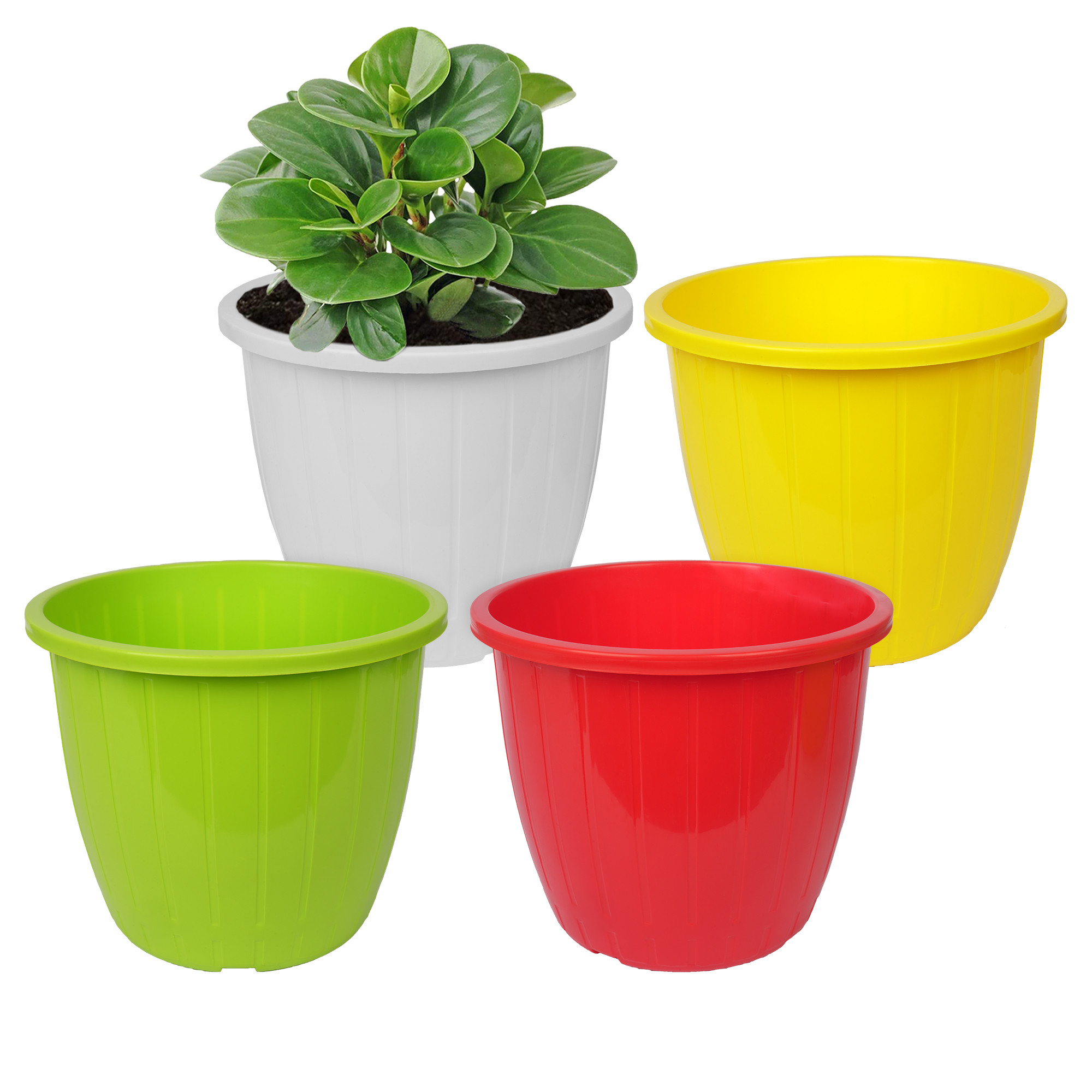 Kuber Industries Flower Pot | Flower Pots for Indoor & Outdoor | Plastic Pot for Gardening | Planter for Flower | Balcony Flower Pot with Drain Holes | Duro Flower Pot | 6 Inch | Pack of 4 | Multi