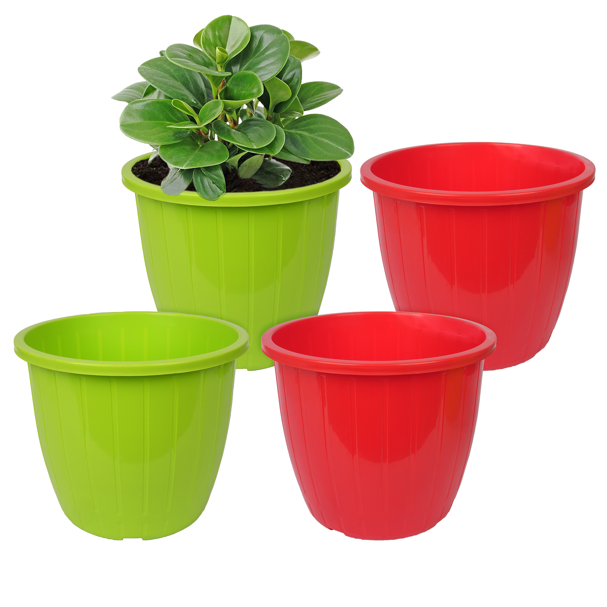 Kuber Industries Flower Pot | Flower Pots for Indoor & Outdoor | Plastic Pot for Gardening | Planter for Flower | Balcony Flower Pot with Drain Holes | Duro Flower Pot | 6 Inch | Pack of 4 | Multi