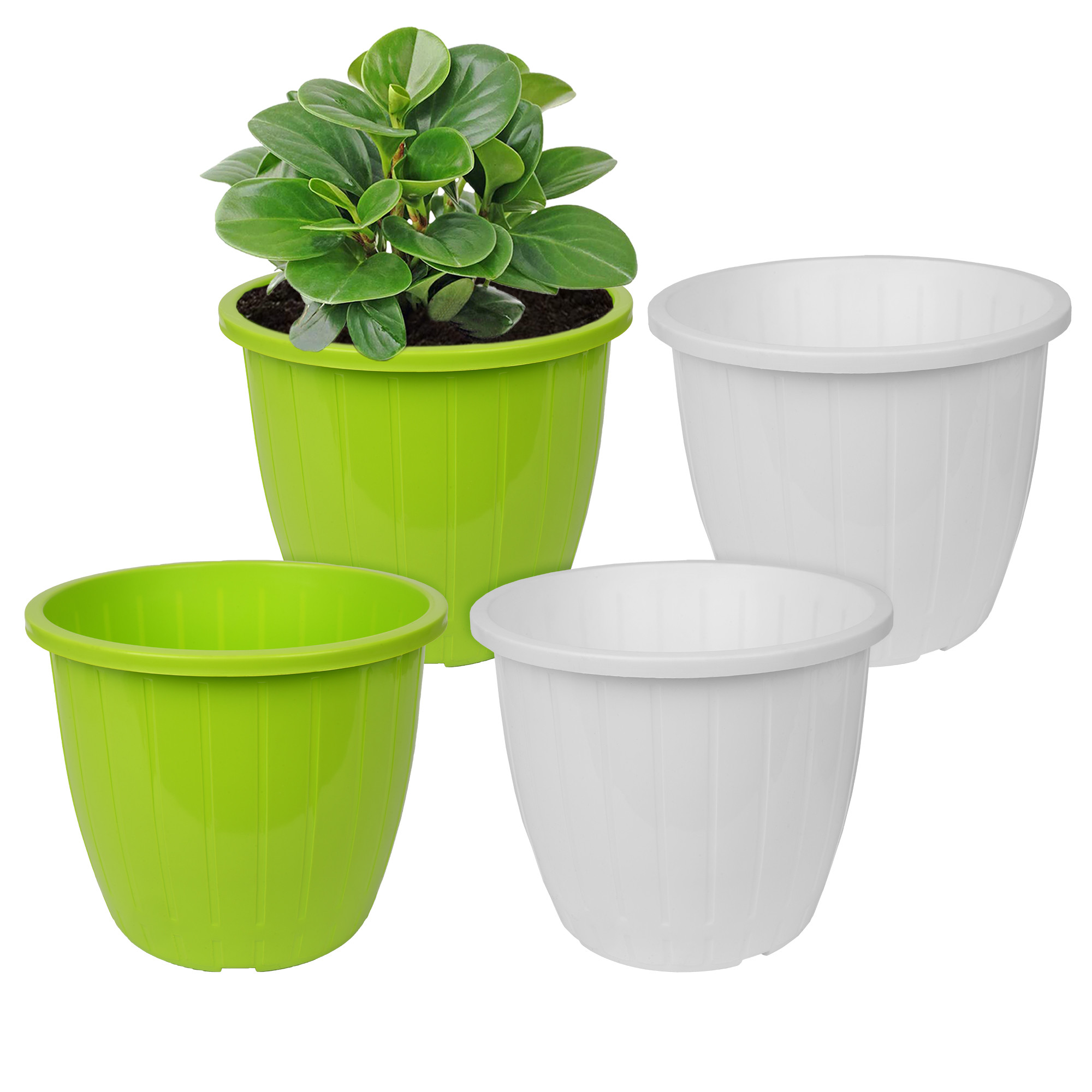 Kuber Industries Flower Pot | Flower Pots for Indoor & Outdoor | Plastic Pot for Gardening | Planter for Flower | Balcony Flower Pot with Drain Holes | Duro Flower Pot | 6 Inch | Pack of 4 | Multi