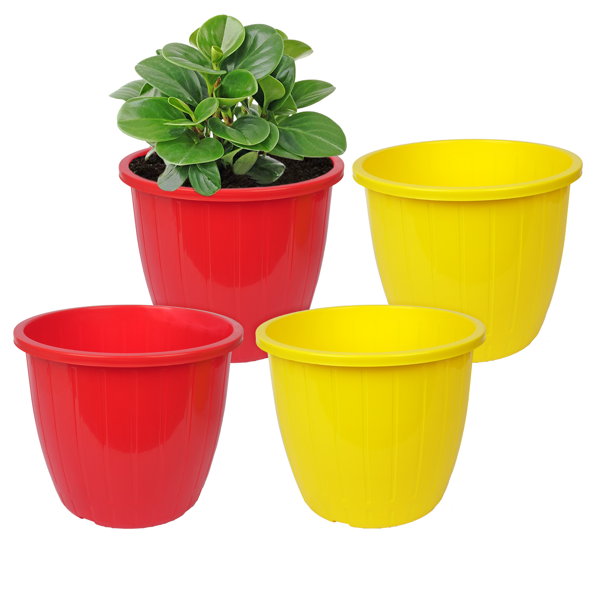 Kuber Industries Flower Pot | Flower Pots for Indoor & Outdoor | Plastic Pot for Gardening | Planter for Flower | Balcony Flower Pot with Drain Holes | Duro Flower Pot | 6 Inch | Pack of 4 | Multi