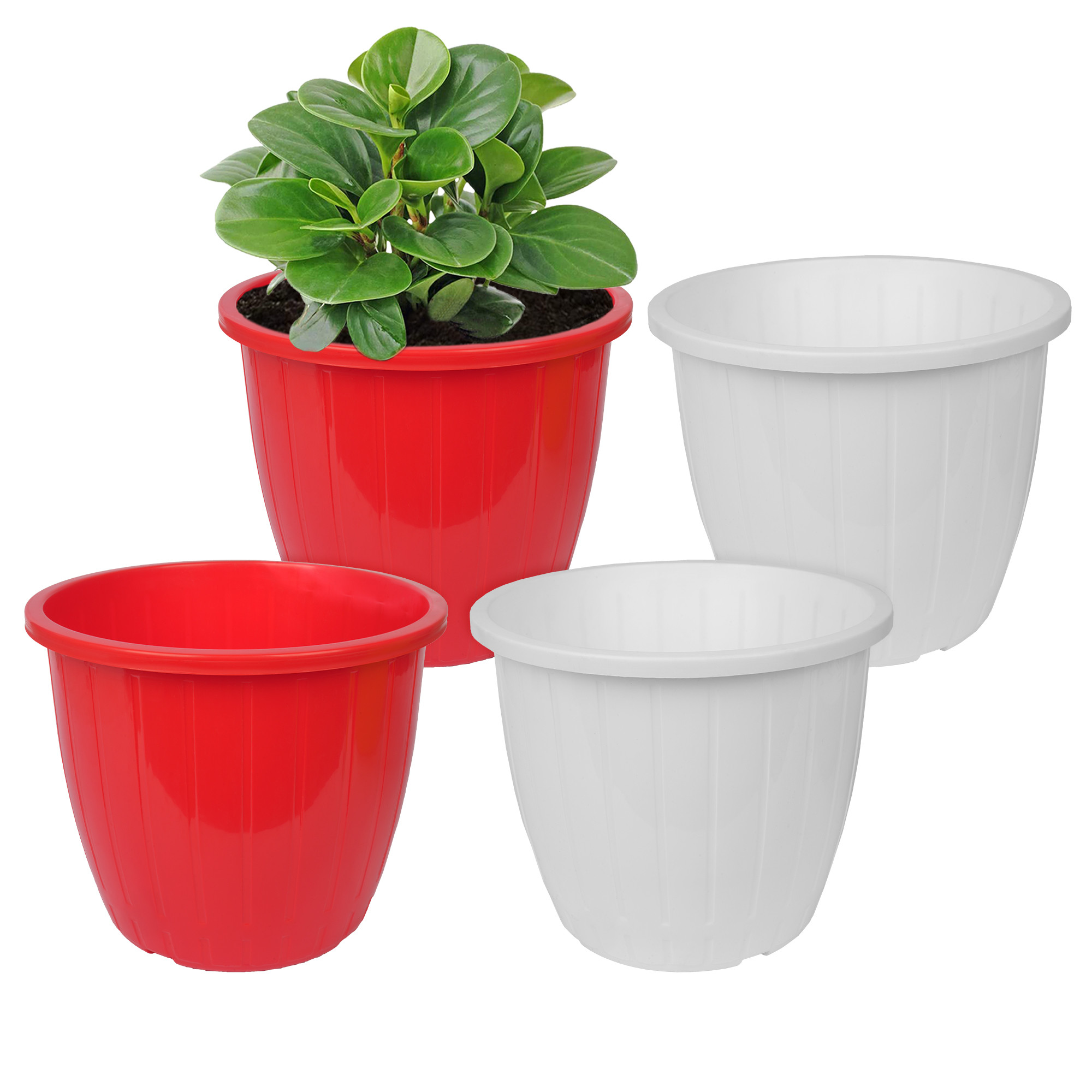 Kuber Industries Flower Pot | Flower Pots for Indoor & Outdoor | Plastic Pot for Gardening | Planter for Flower | Balcony Flower Pot with Drain Holes | Duro Flower Pot | 6 Inch | Pack of 4 | Multi