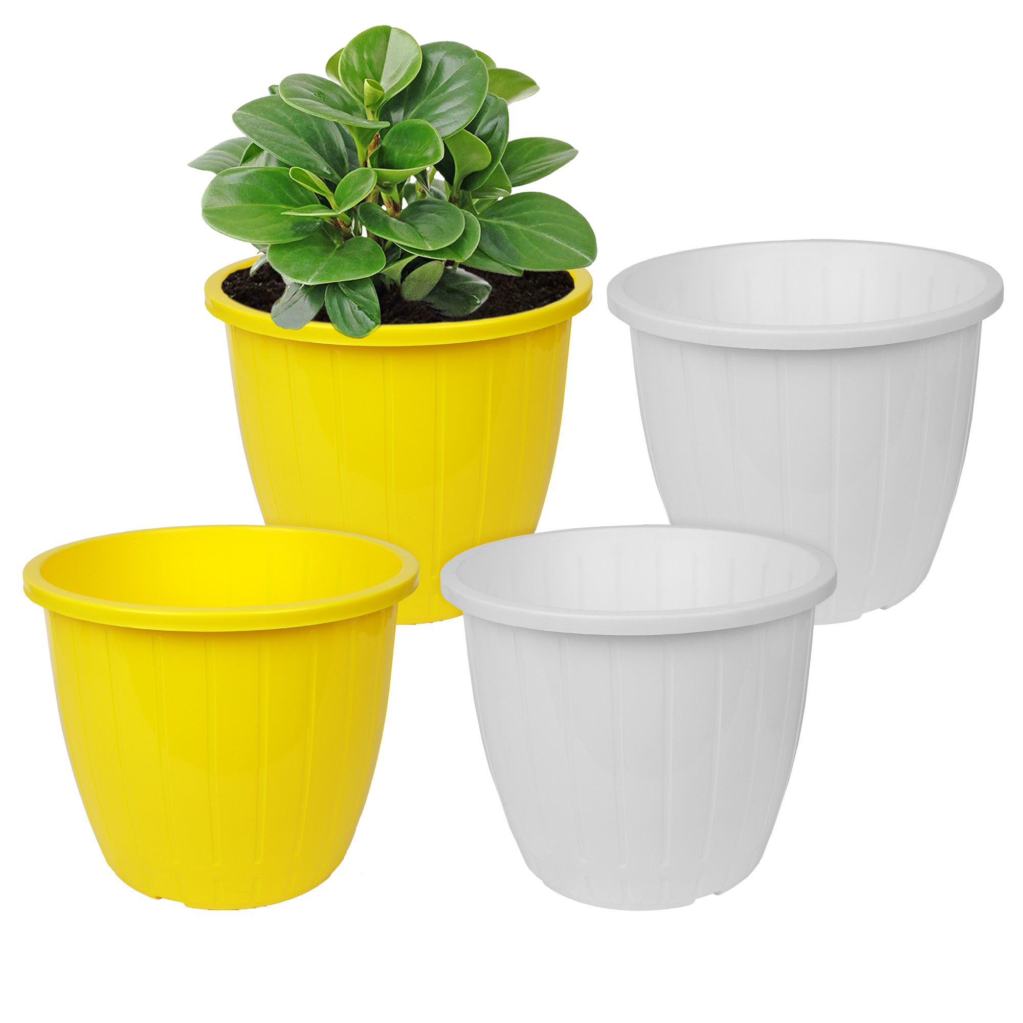 Kuber Industries Flower Pot | Flower Pots for Indoor & Outdoor | Plastic Pot for Gardening | Planter for Flower | Balcony Flower Pot with Drain Holes | Duro Flower Pot | 6 Inch | Pack of 4 | Multi