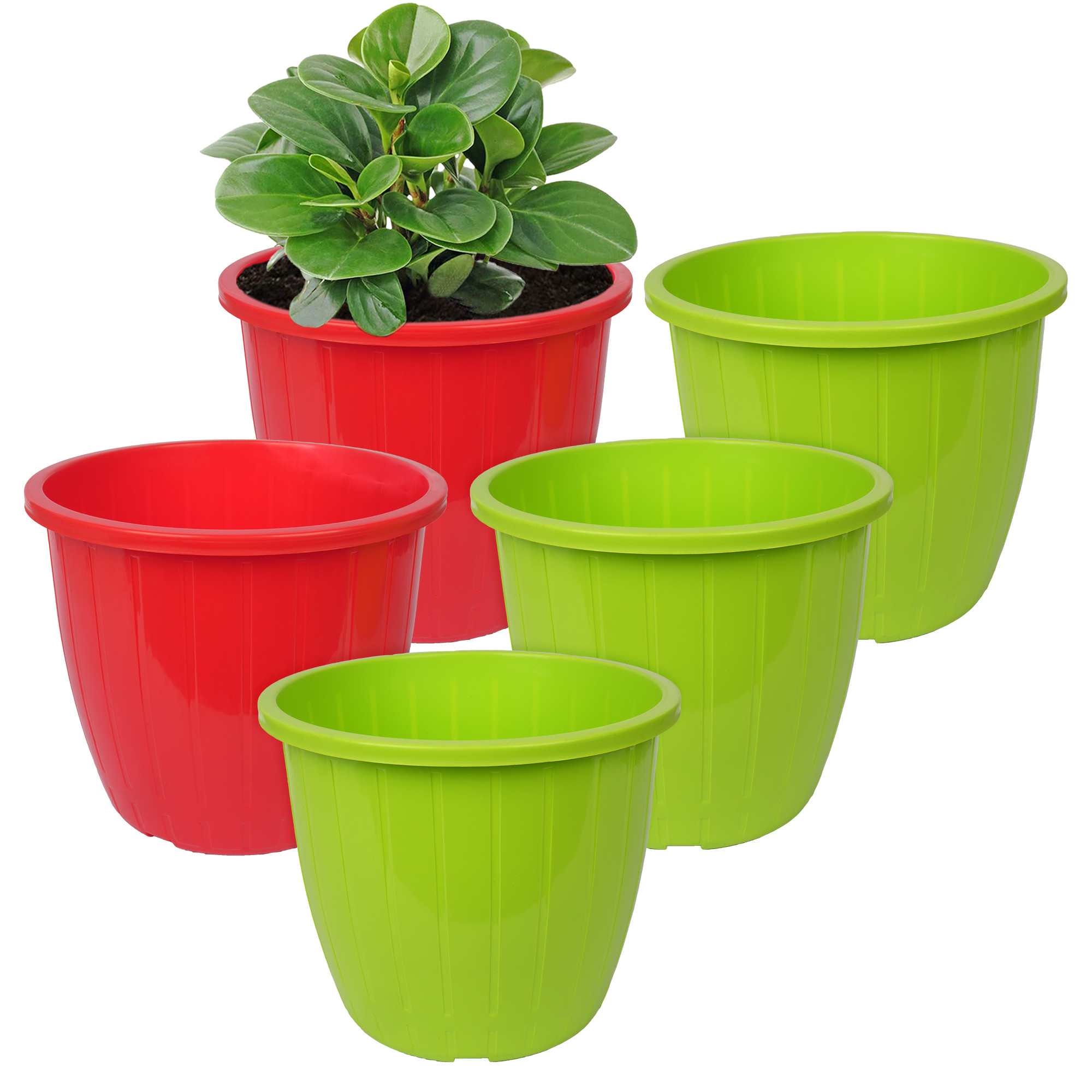 Kuber Industries Flower Pot | Flower Pots for Indoor & Outdoor | Plastic Pot for Gardening | Planter for Flower | Balcony Flower Pot with Drain Holes | Duro Flower Pot | 6 Inch | Pack of 5 | Multi