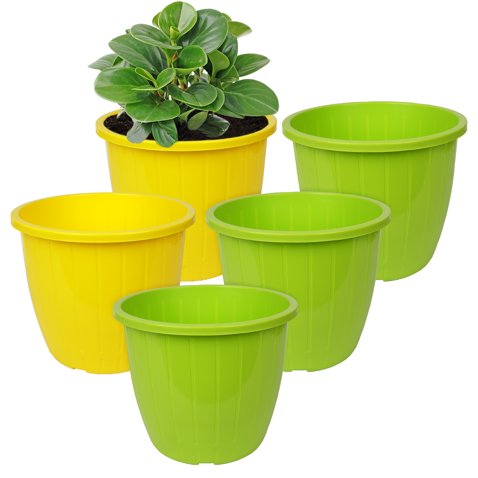 Kuber Industries Flower Pot | Flower Pots for Indoor & Outdoor | Plastic Pot for Gardening | Planter for Flower | Balcony Flower Pot with Drain Holes | Duro Flower Pot | 6 Inch | Pack of 5 | Multi