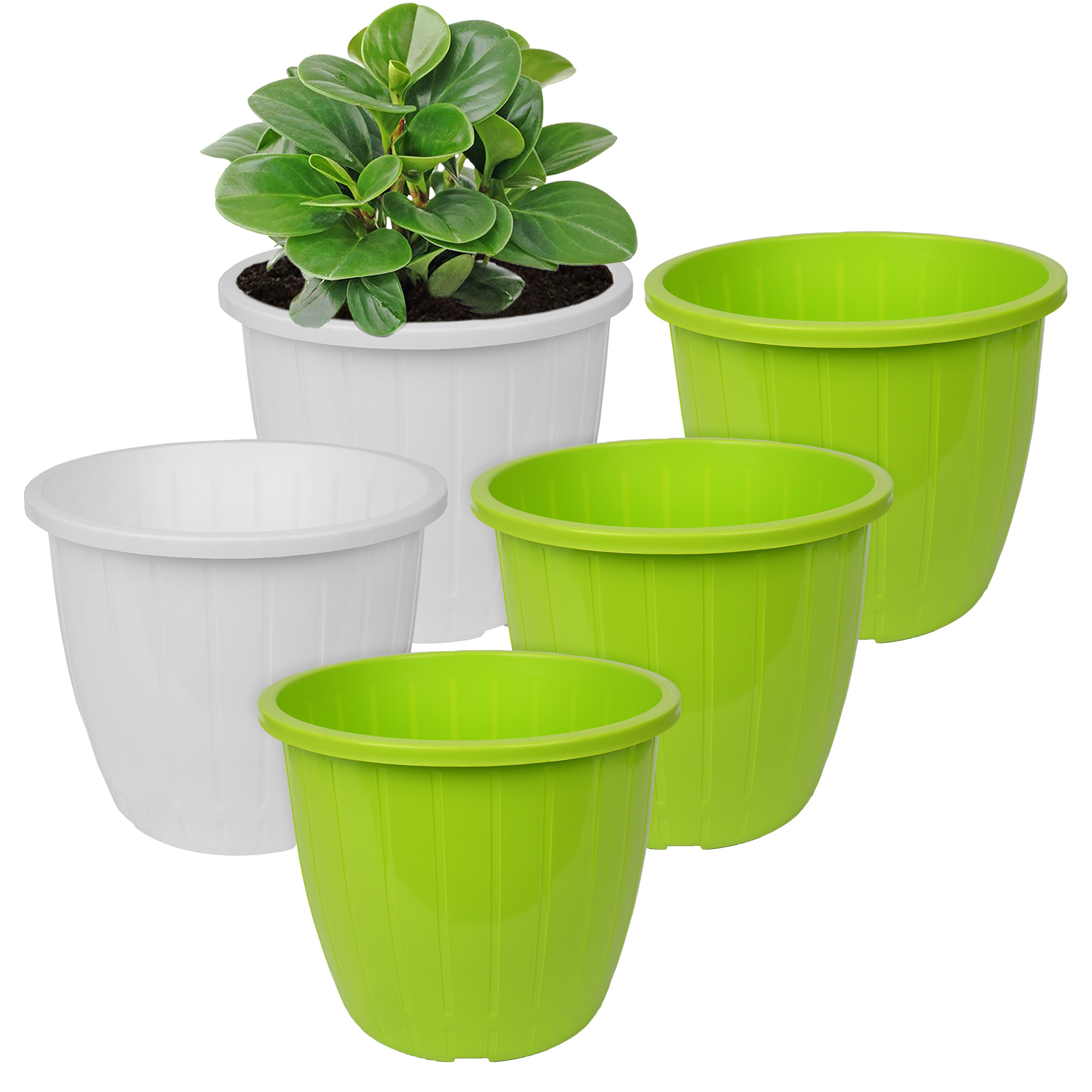 Kuber Industries Flower Pot | Flower Pots for Indoor & Outdoor | Plastic Pot for Gardening | Planter for Flower | Balcony Flower Pot with Drain Holes | Duro Flower Pot | 6 Inch | Pack of 5 | Multi