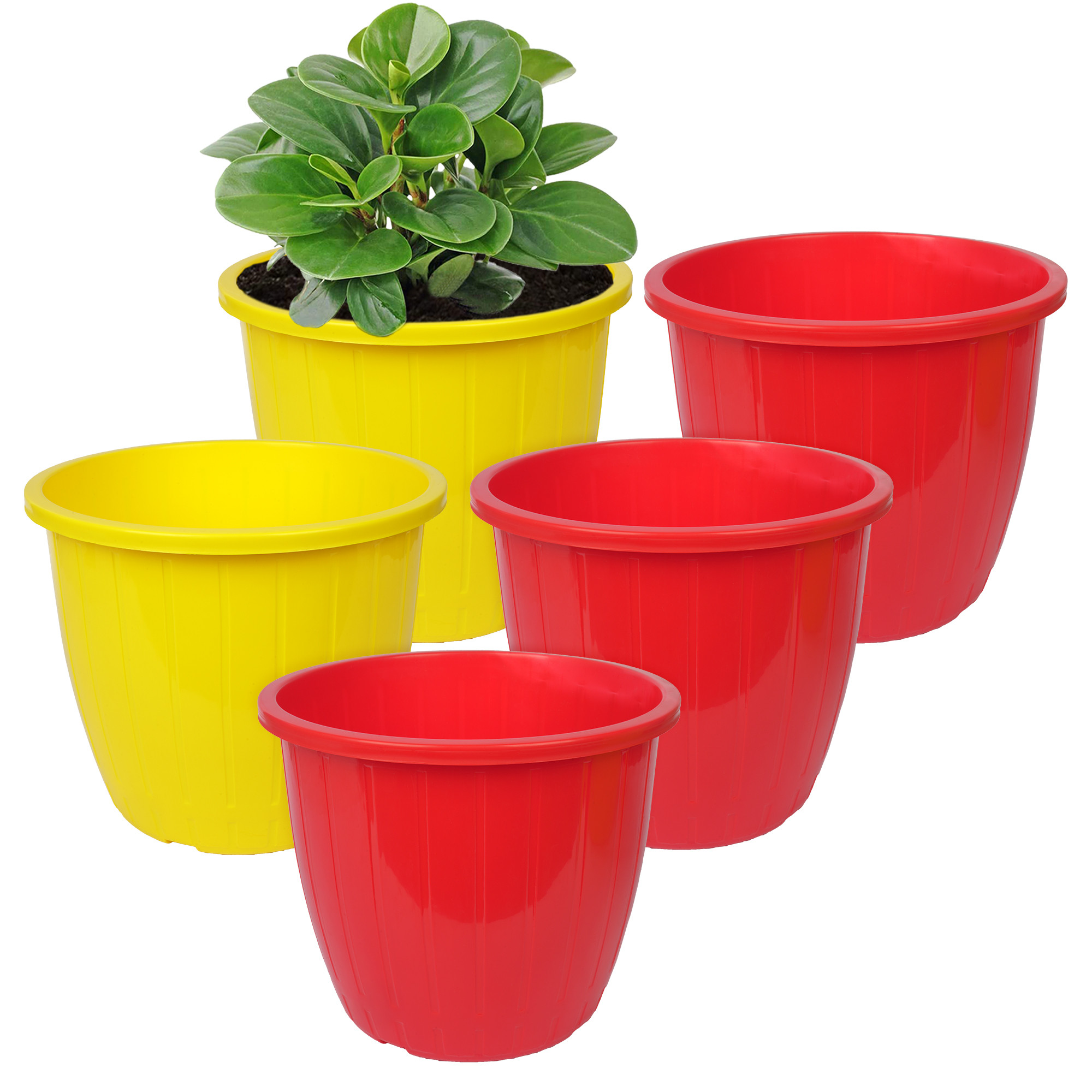 Kuber Industries Flower Pot | Flower Pots for Indoor & Outdoor | Plastic Pot for Gardening | Planter for Flower | Balcony Flower Pot with Drain Holes | Duro Flower Pot | 6 Inch | Pack of 5 | Multi