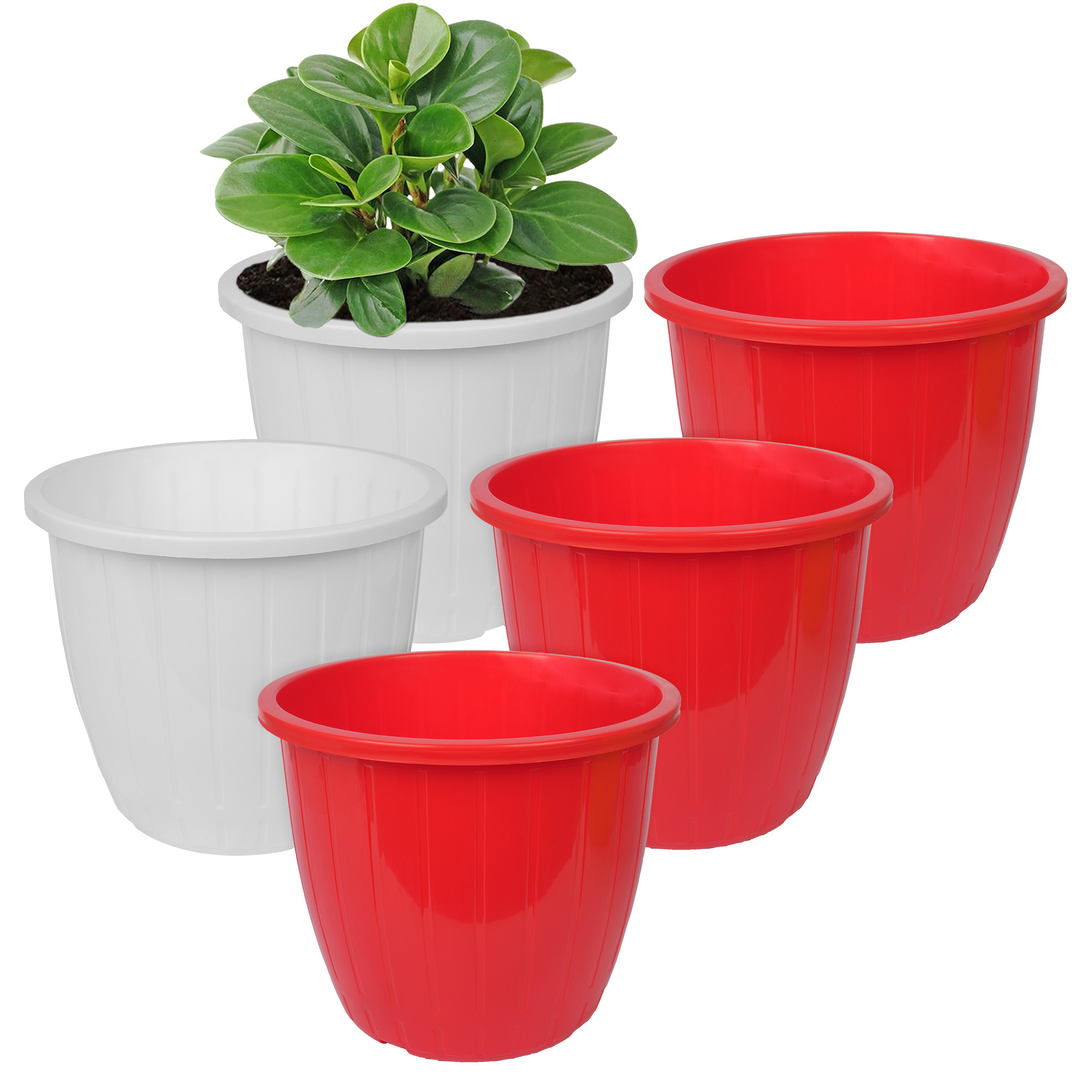 Kuber Industries Flower Pot | Flower Pots for Indoor & Outdoor | Plastic Pot for Gardening | Planter for Flower | Balcony Flower Pot with Drain Holes | Duro Flower Pot | 6 Inch | Pack of 5 | Multi