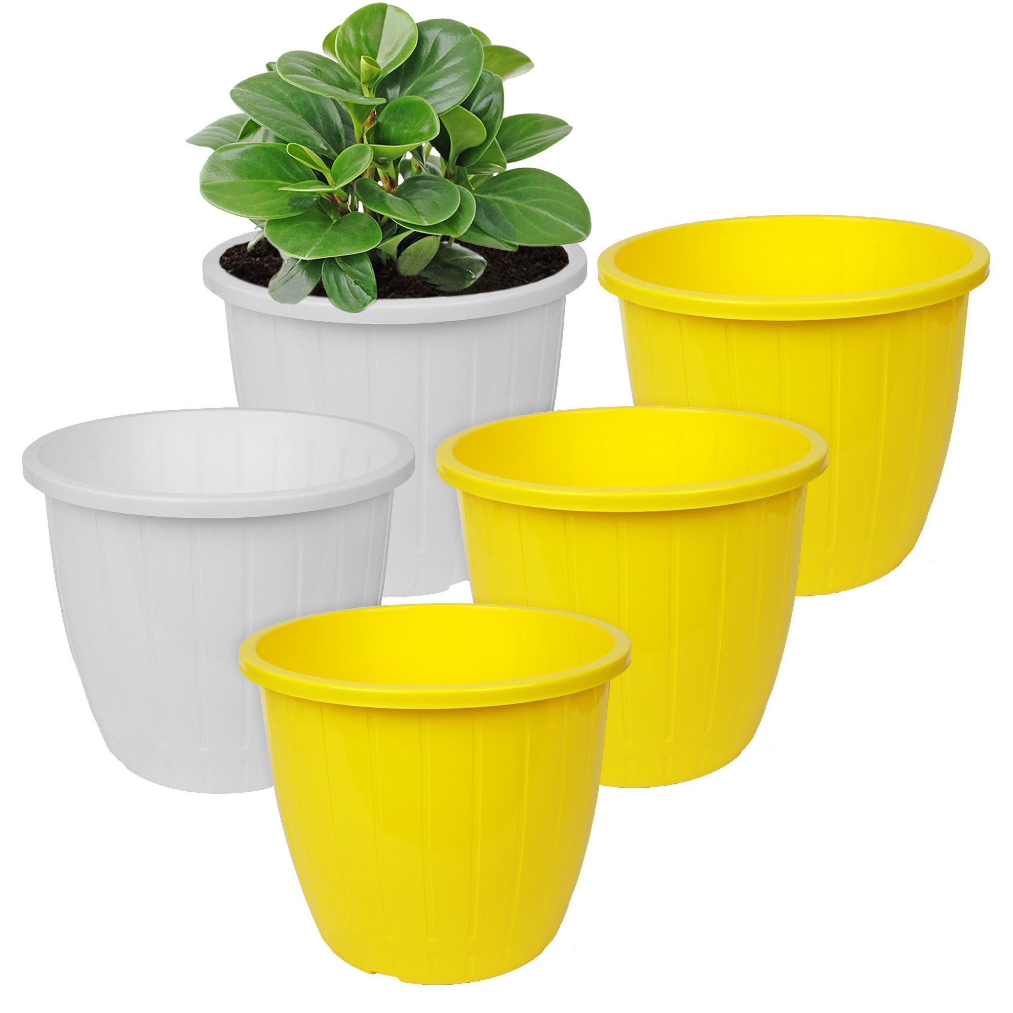 Kuber Industries Flower Pot | Flower Pots for Indoor & Outdoor | Plastic Pot for Gardening | Planter for Flower | Balcony Flower Pot with Drain Holes | Duro Flower Pot | 6 Inch | Pack of 5 | Multi