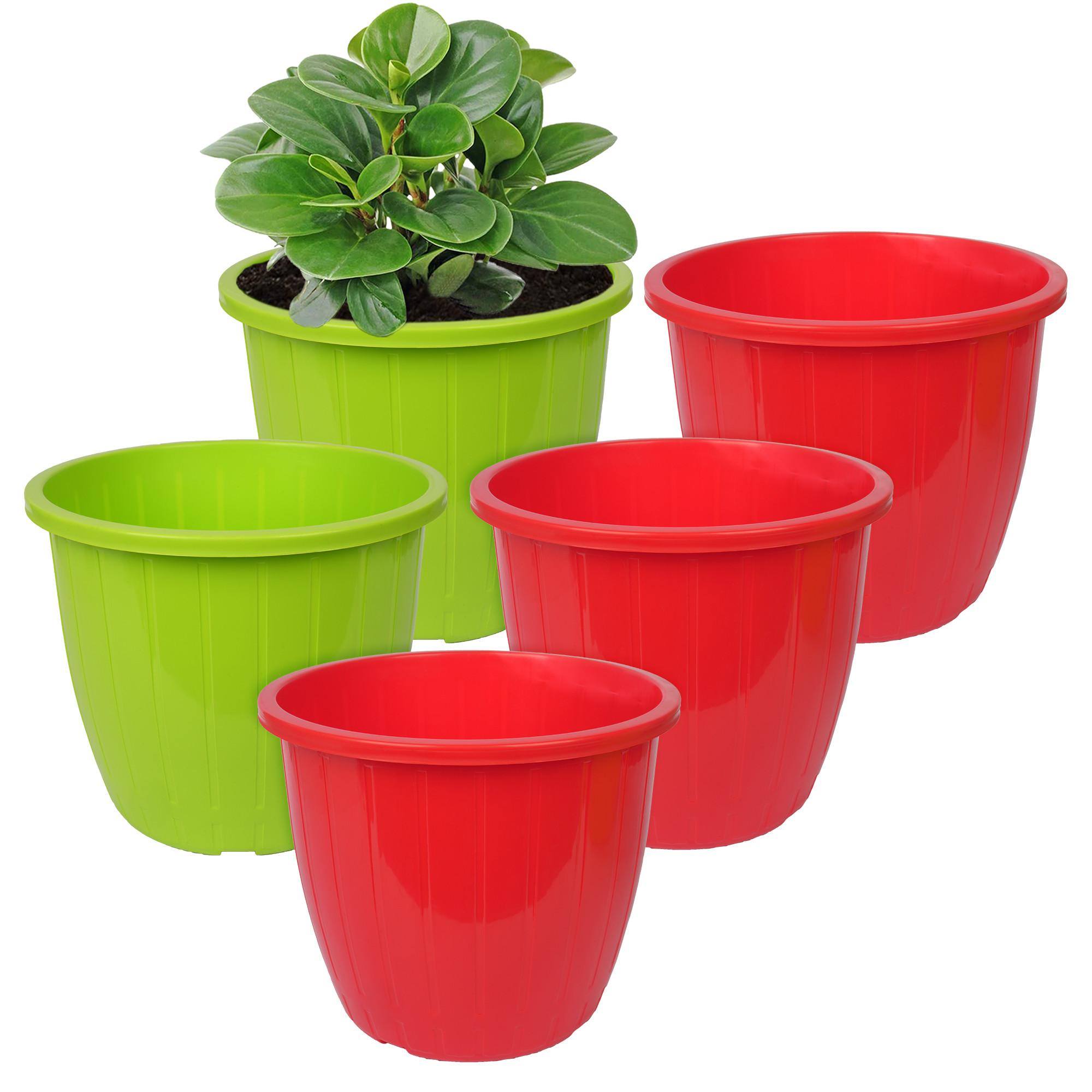Kuber Industries Flower Pot | Flower Pots for Indoor & Outdoor | Plastic Pot for Gardening | Planter for Flower | Balcony Flower Pot with Drain Holes | Duro Flower Pot | 6 Inch | Pack of 5 | Multi