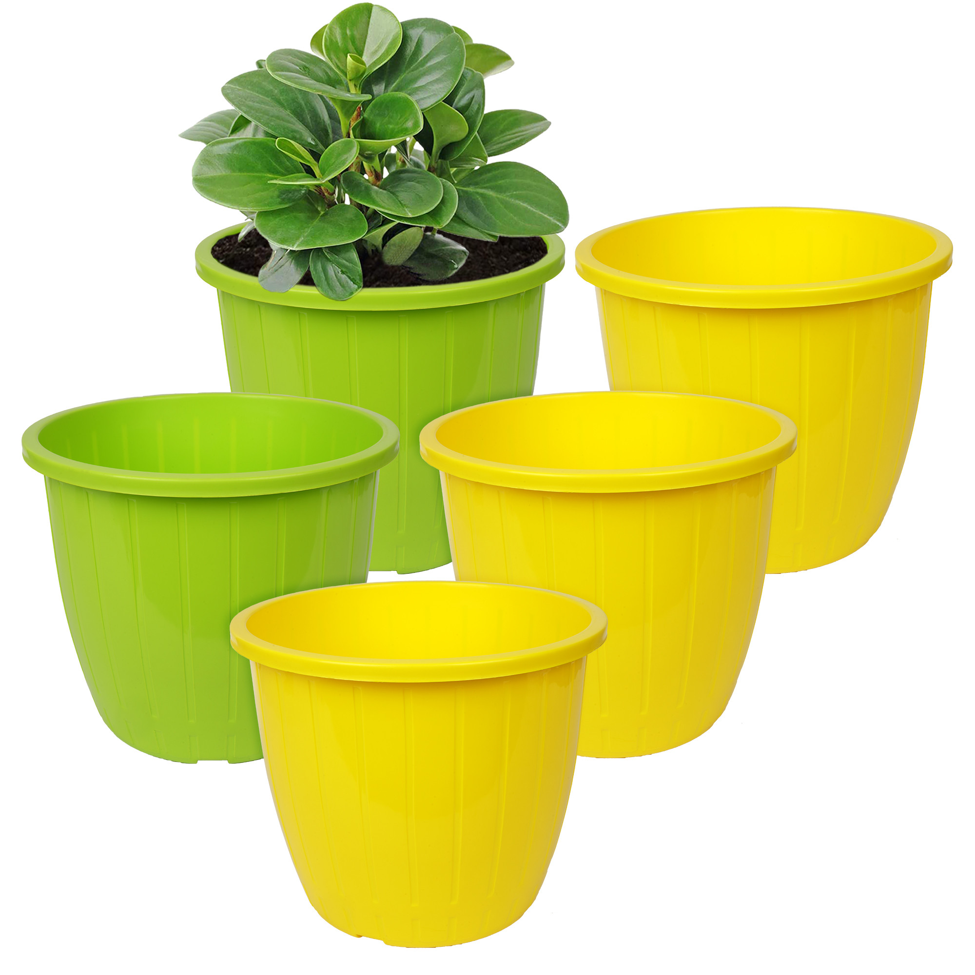 Kuber Industries Flower Pot | Flower Pots for Indoor & Outdoor | Plastic Pot for Gardening | Planter for Flower | Balcony Flower Pot with Drain Holes | Duro Flower Pot | 6 Inch | Pack of 5 | Multi