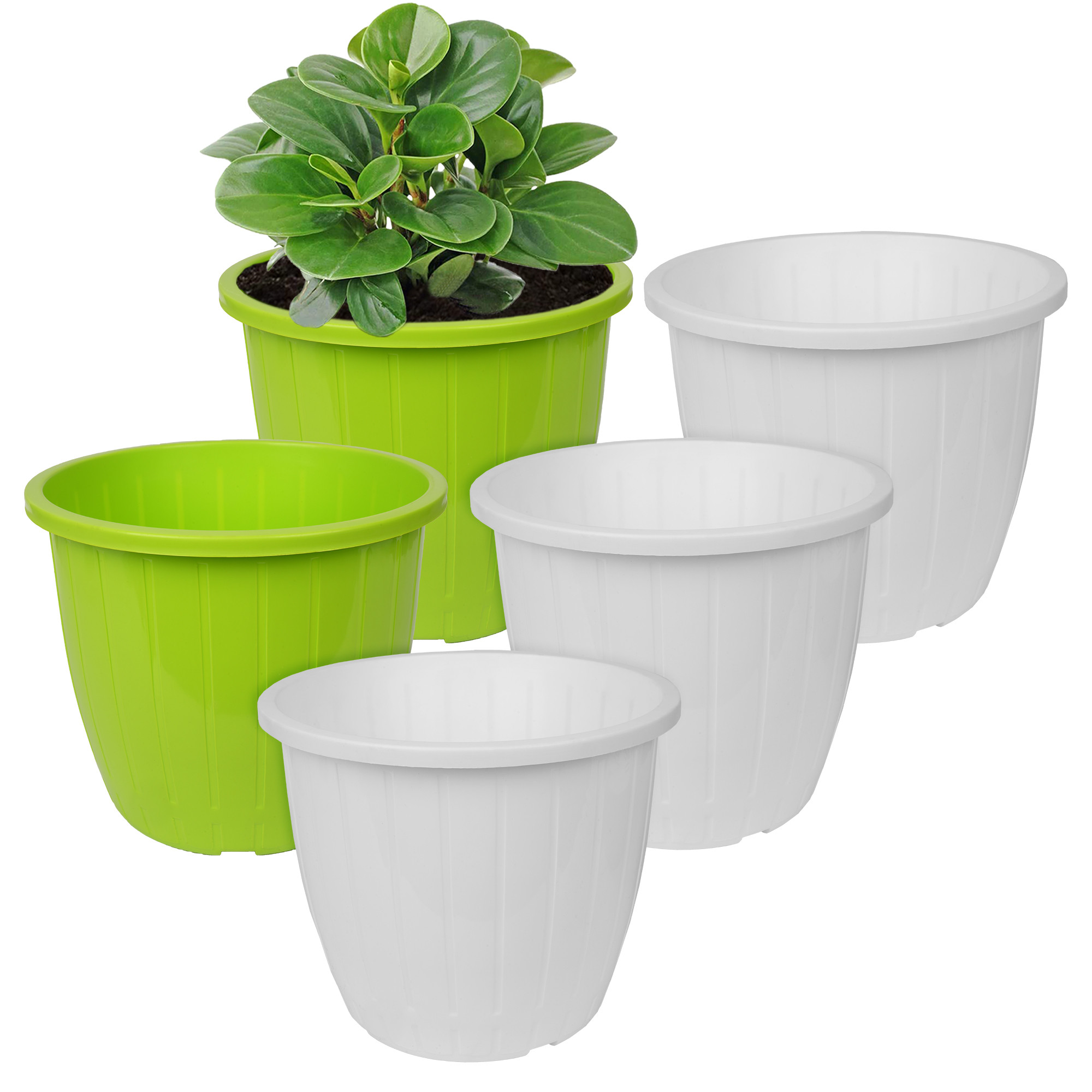 Kuber Industries Flower Pot | Flower Pots for Indoor & Outdoor | Plastic Pot for Gardening | Planter for Flower | Balcony Flower Pot with Drain Holes | Duro Flower Pot | 6 Inch | Pack of 5 | Multi