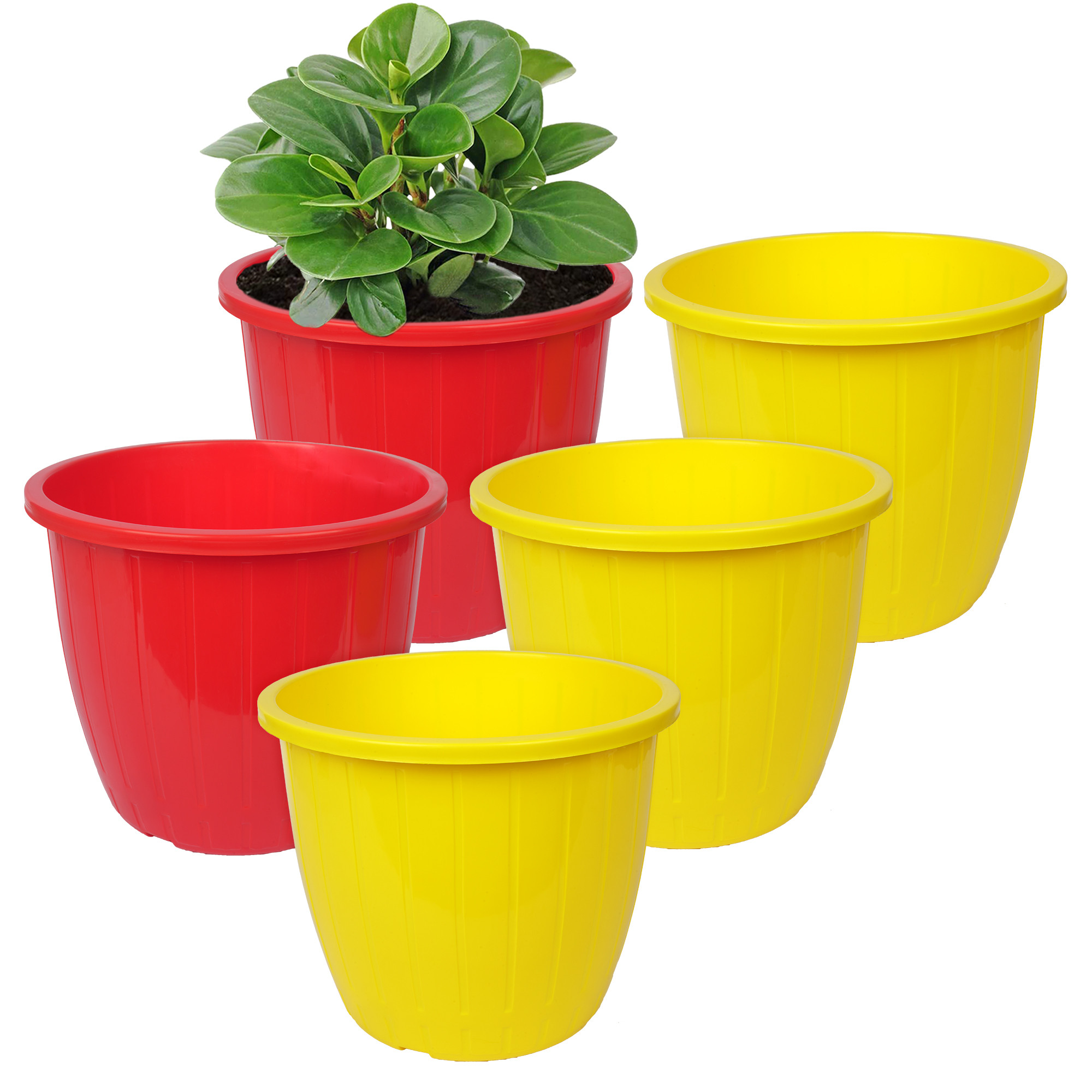 Kuber Industries Flower Pot | Flower Pots for Indoor & Outdoor | Plastic Pot for Gardening | Planter for Flower | Balcony Flower Pot with Drain Holes | Duro Flower Pot | 6 Inch | Pack of 5 | Multi
