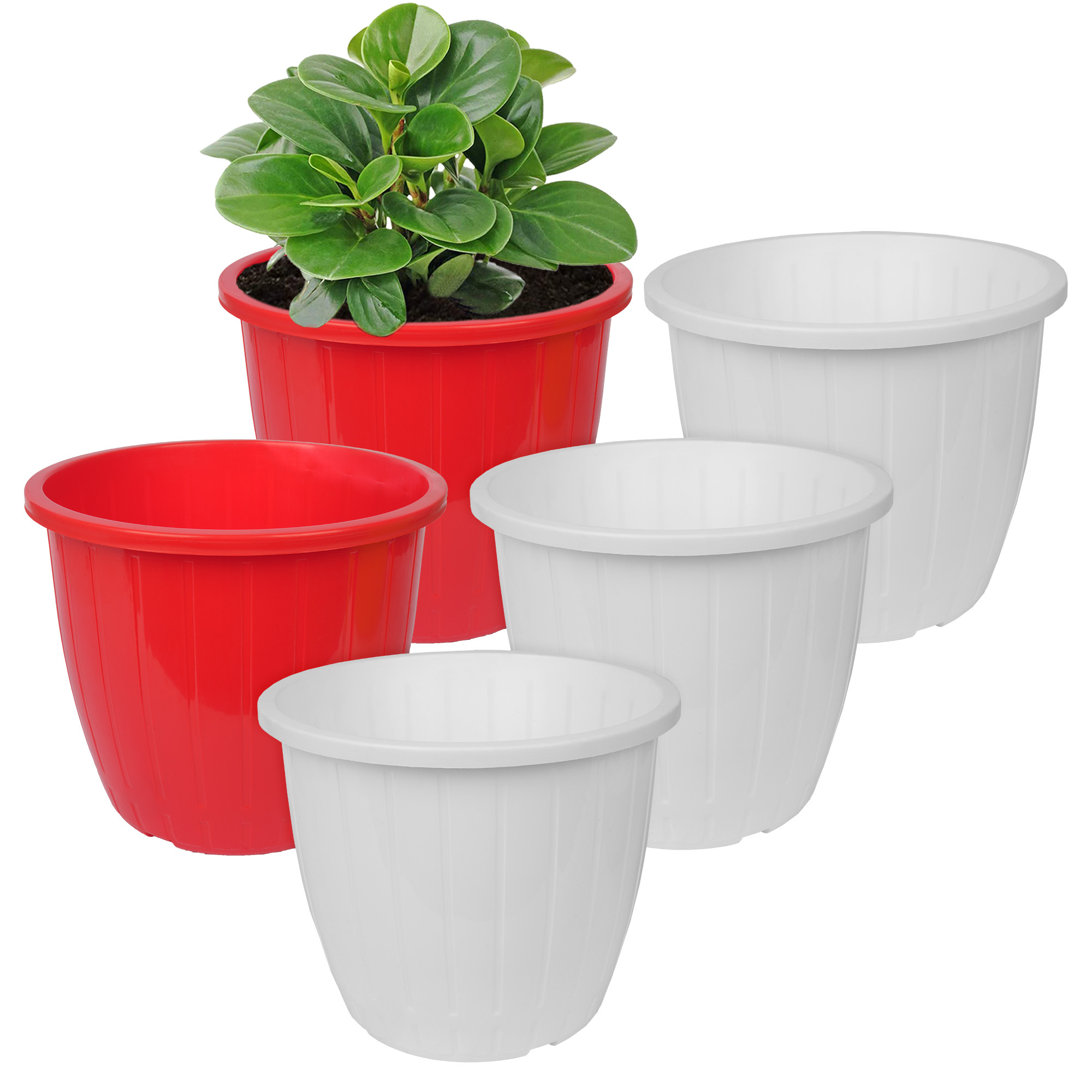 Kuber Industries Flower Pot | Flower Pots for Indoor & Outdoor | Plastic Pot for Gardening | Planter for Flower | Balcony Flower Pot with Drain Holes | Duro Flower Pot | 6 Inch | Pack of 5 | Multi