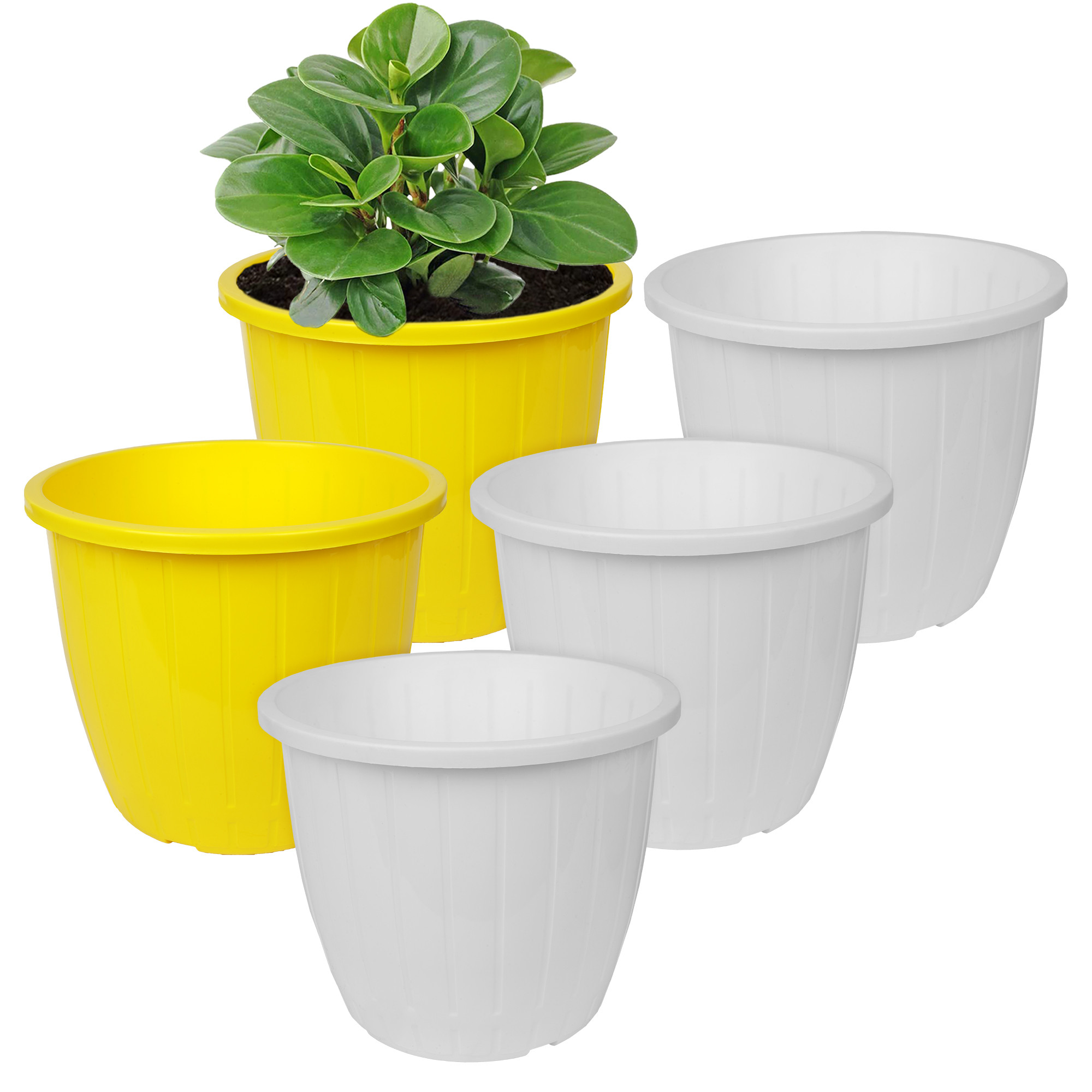 Kuber Industries Flower Pot | Flower Pots for Indoor & Outdoor | Plastic Pot for Gardening | Planter for Flower | Balcony Flower Pot with Drain Holes | Duro Flower Pot | 6 Inch | Pack of 5 | Multi