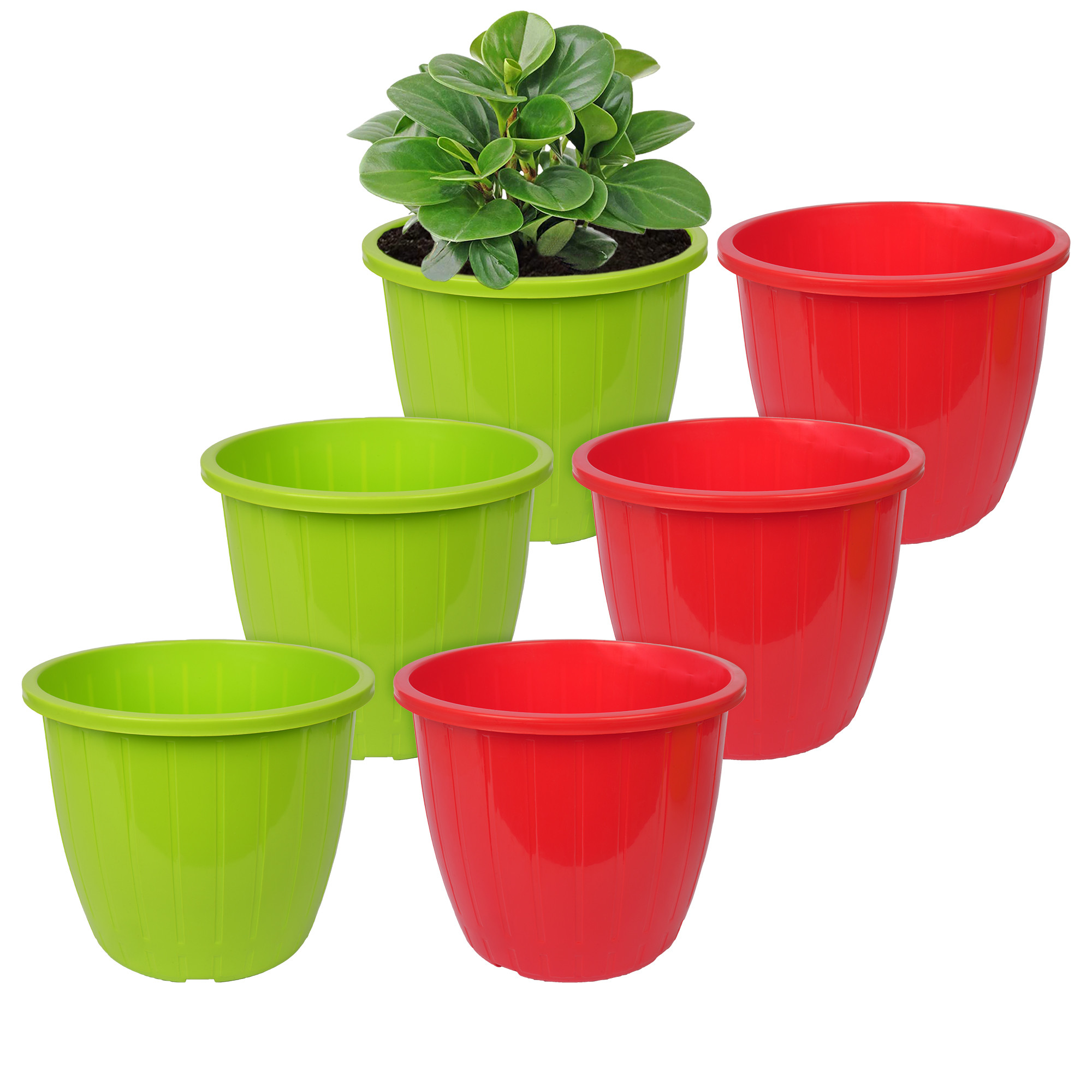 Kuber Industries Flower Pot | Flower Pots for Indoor & Outdoor | Plastic Pot for Gardening | Planter for Flower | Balcony Flower Pot with Drain Holes | Duro Flower Pot | 6 Inch | Pack of 6 | Multi