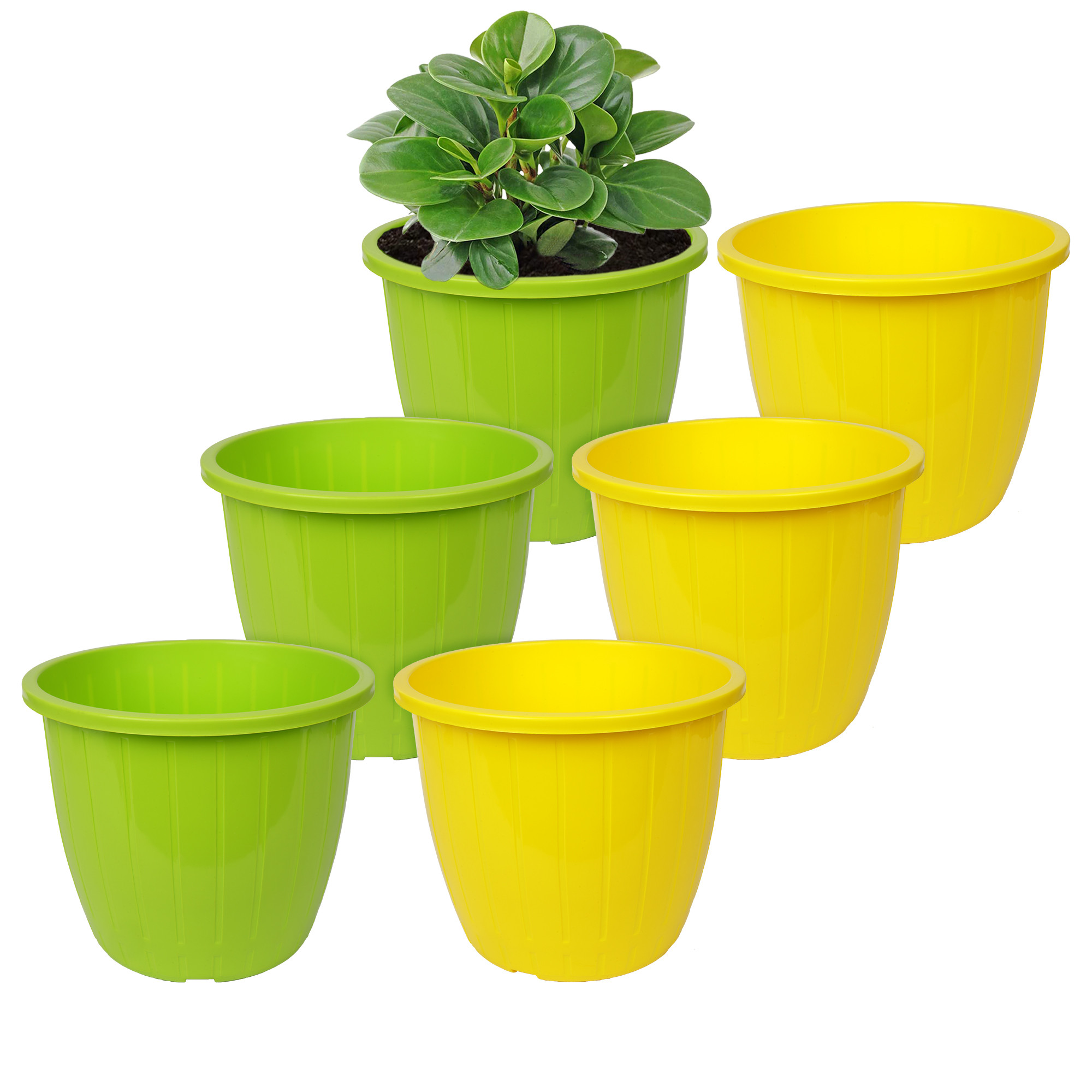 Kuber Industries Flower Pot | Flower Pots for Indoor & Outdoor | Plastic Pot for Gardening | Planter for Flower | Balcony Flower Pot with Drain Holes | Duro Flower Pot | 6 Inch | Pack of 6 | Multi