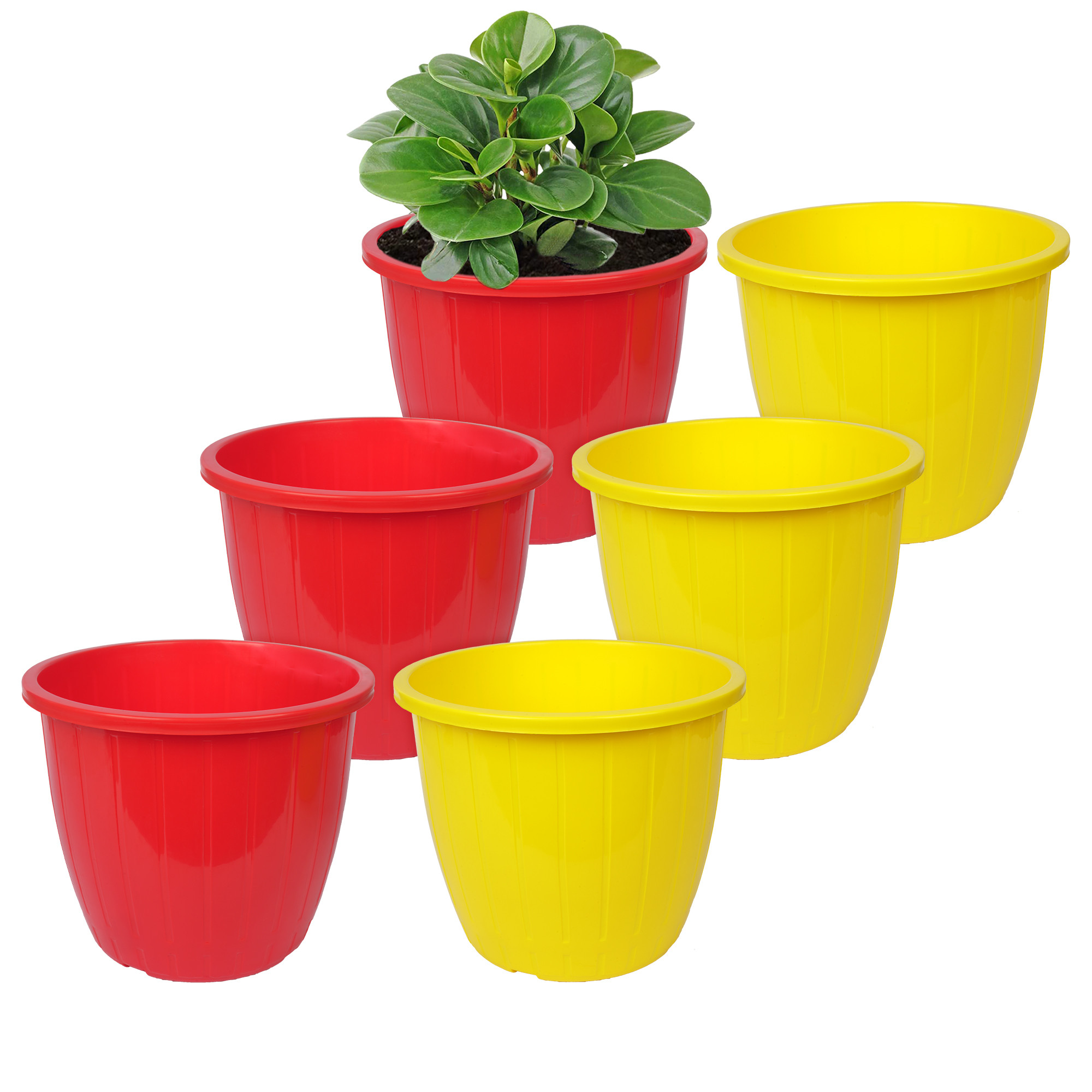 Kuber Industries Flower Pot | Flower Pots for Indoor & Outdoor | Plastic Pot for Gardening | Planter for Flower | Balcony Flower Pot with Drain Holes | Duro Flower Pot | 6 Inch | Pack of 6 | Multi